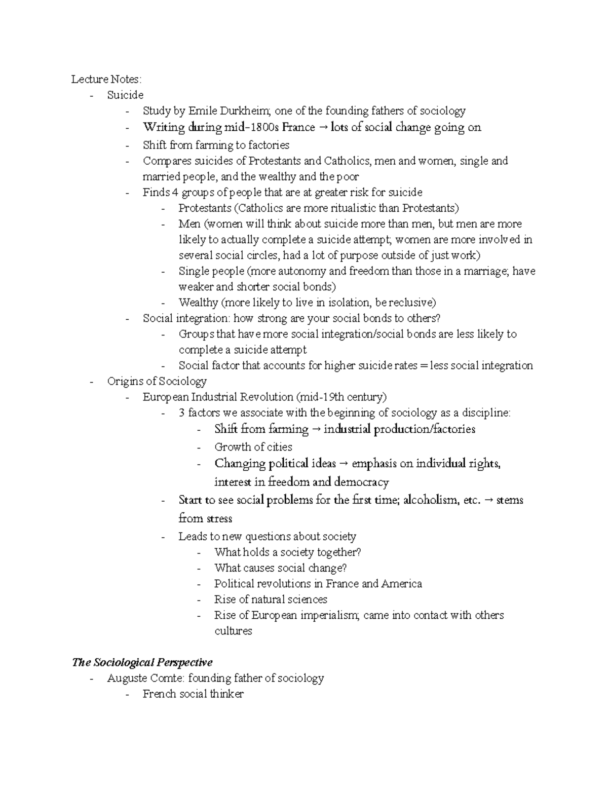 Origins of Sociology and the Sociological Perspective - SOC 1000-107 ...