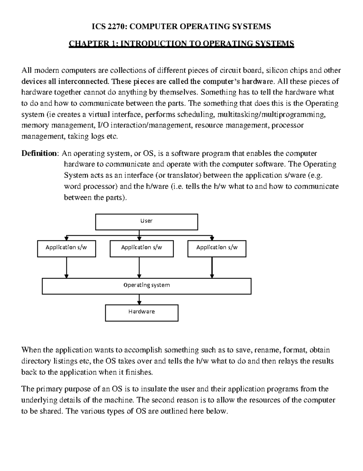 Operating Systems - ICS 2270: COMPUTER OPERATING SYSTEMS CHAPTER 1 ...