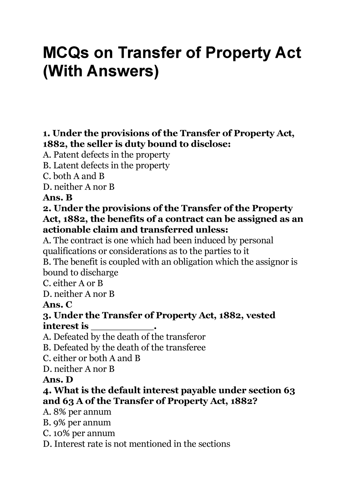 transfer of property act research paper topics