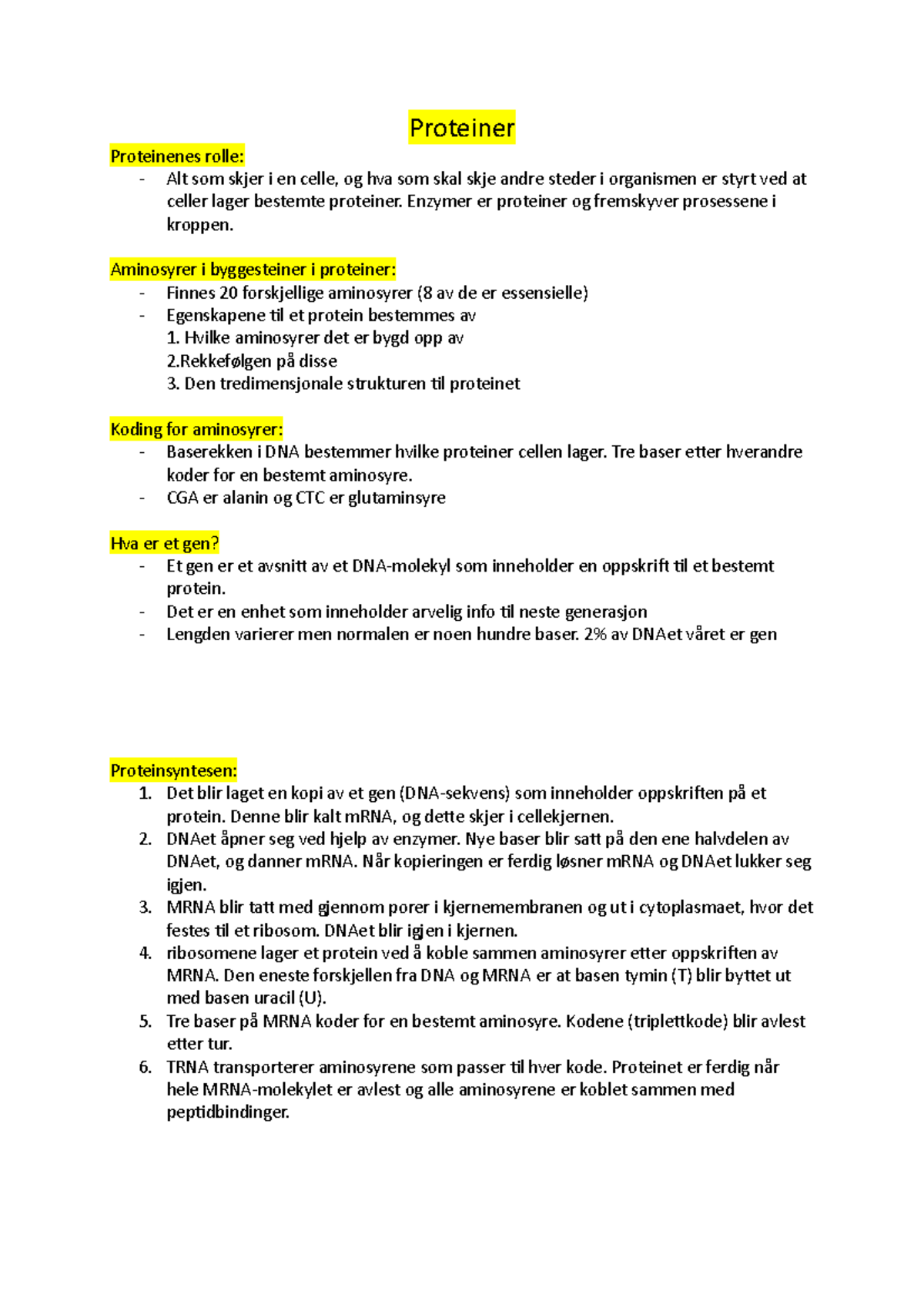 Proteiner Og Aminosyrer - Forelesningsnotater 1,3-7, 10 - Proteiner ...