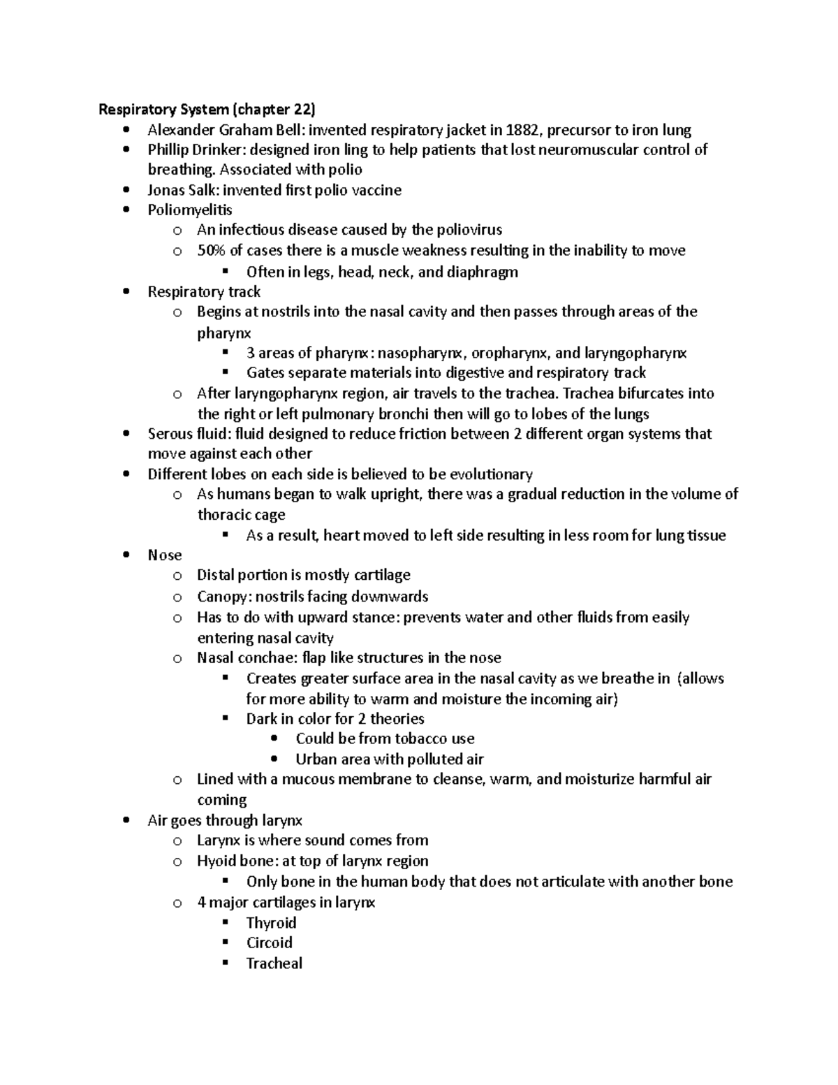 Anat exam 3 notes - Respiratory System (chapter 22) Alexander Graham ...