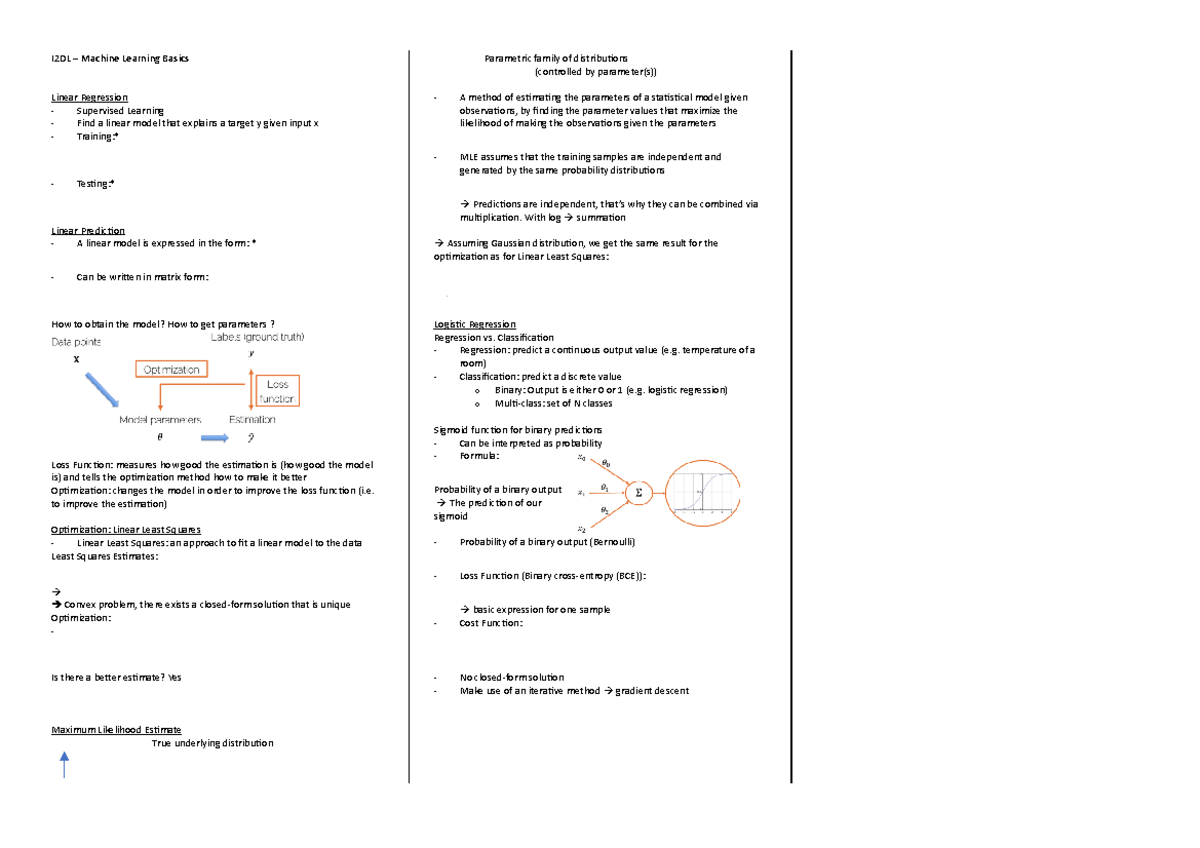 Lecture 2 notes - I2DL – Machine Learning Basics Linear Regression ...