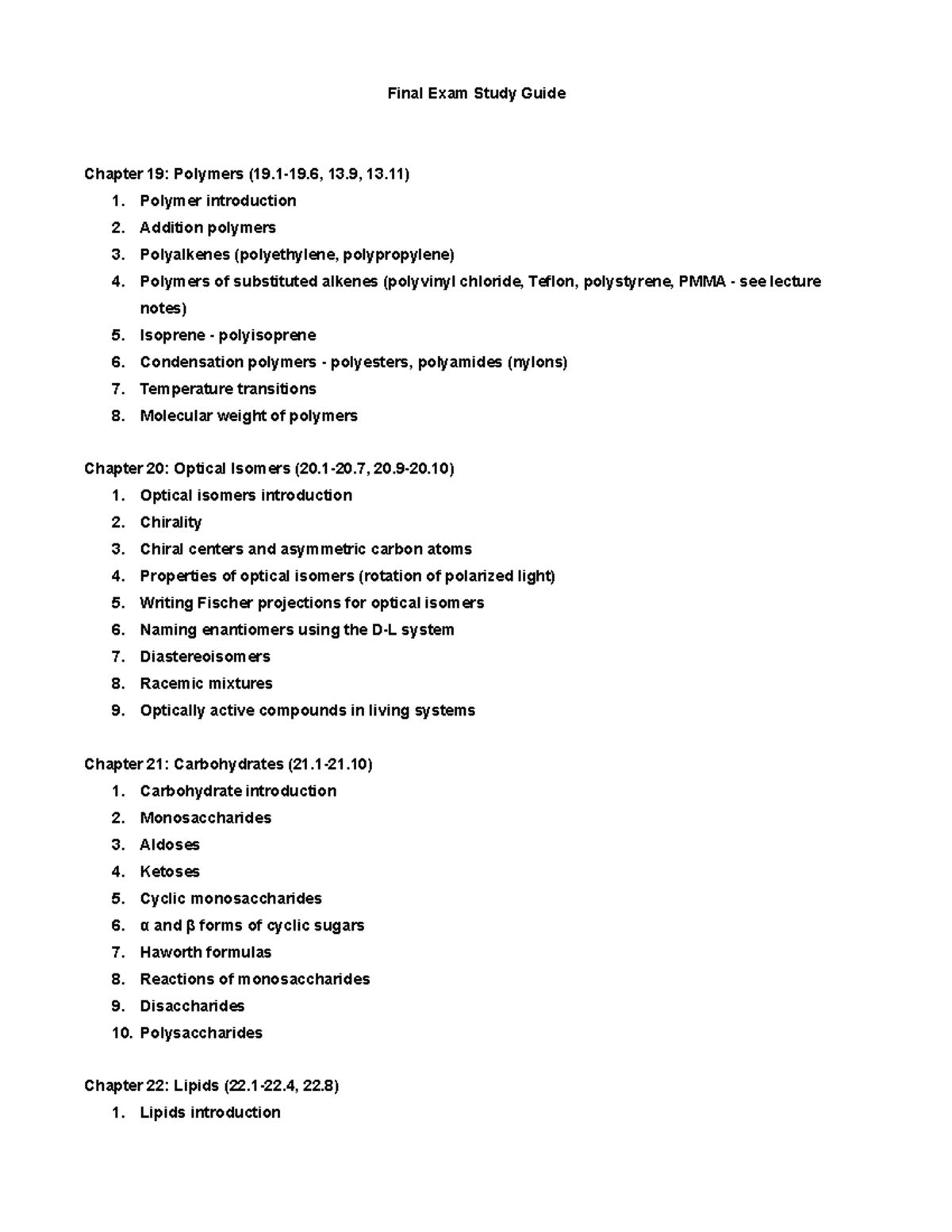 Chem Final Exam Study Guide - Final Exam Study Guide Chapter 19 ...