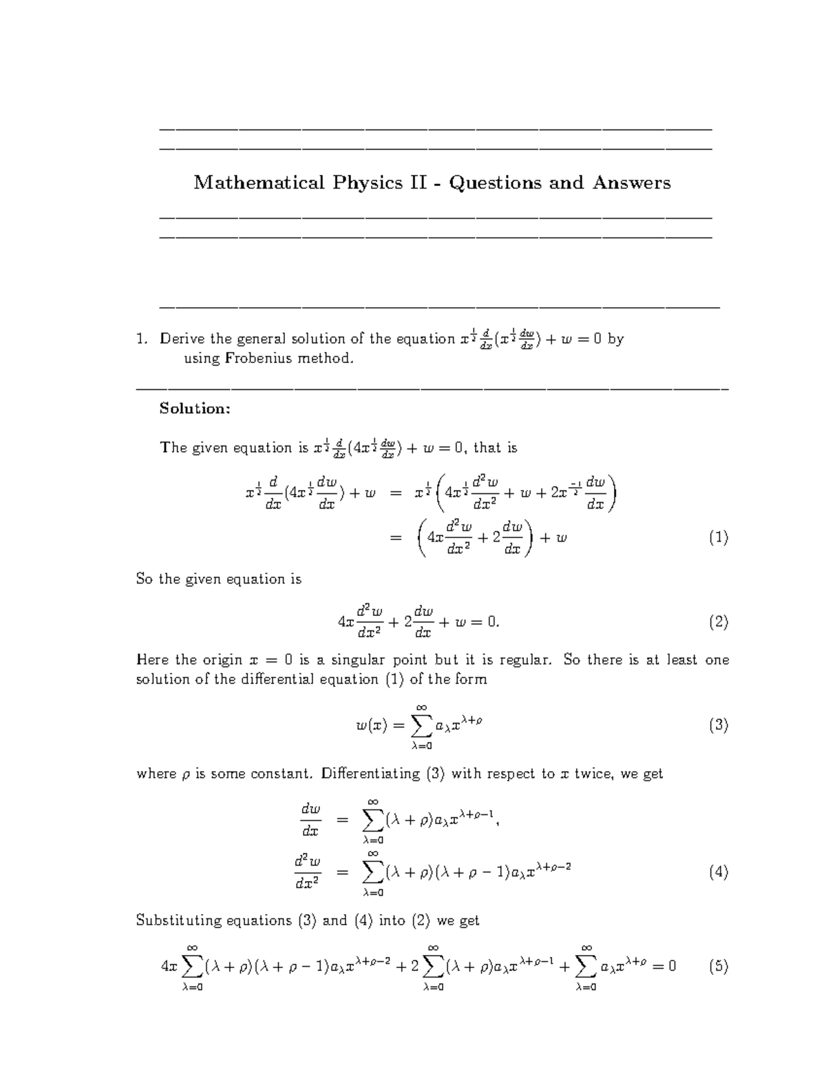 Mathematical Physics II - Questions and Answers ...