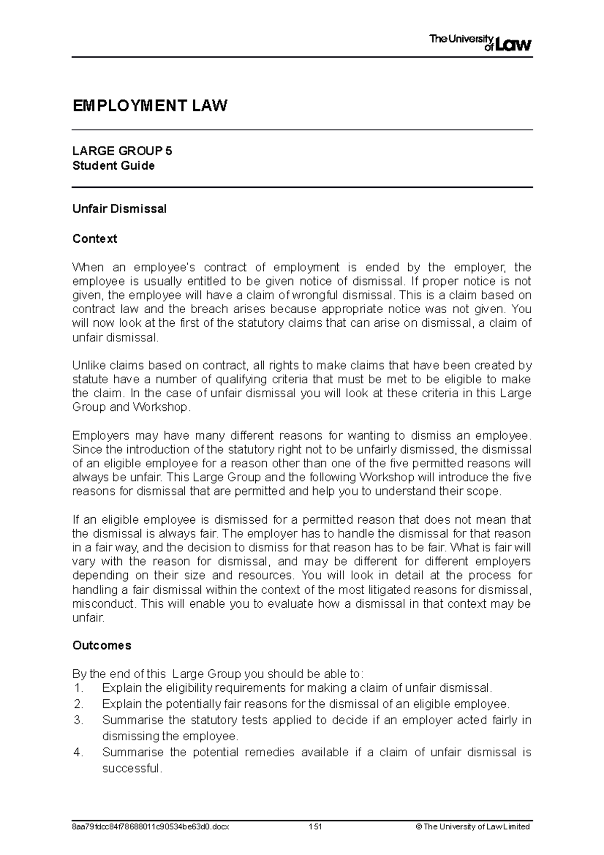Large group 5 - EMPLOYMENT LAW LARGE GROUP 5 Student Guide Unfair ...