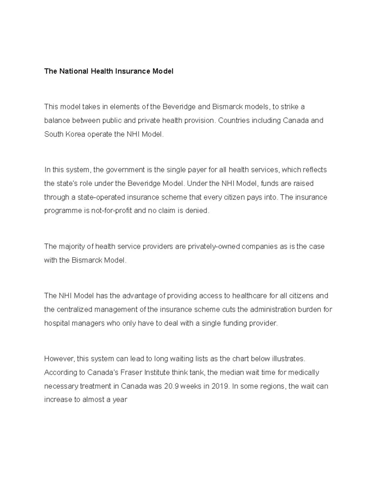 The national health insurance model countries including canada and
