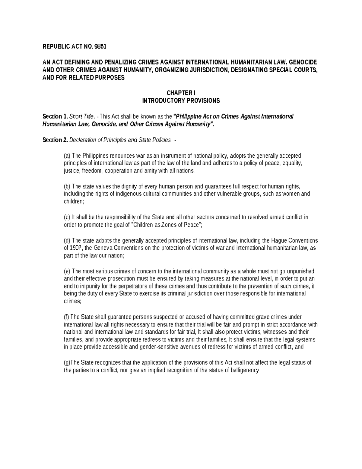 Republic ACT NO 9851 - human rights education - REPUBLIC ACT NO. 9851 ...