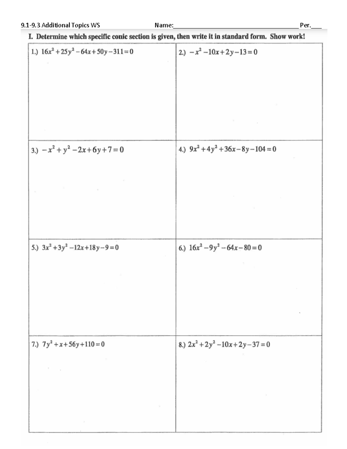 9.1-9.3 Additional Practice WS - 9.1-9 Additional Topics WS - Studocu