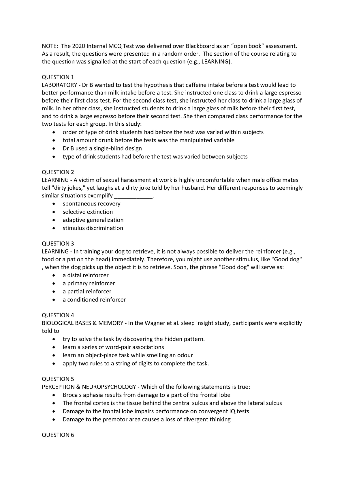 Internal Test 2020 - practice test - NOTE: The 2020 Internal MCQ Test ...