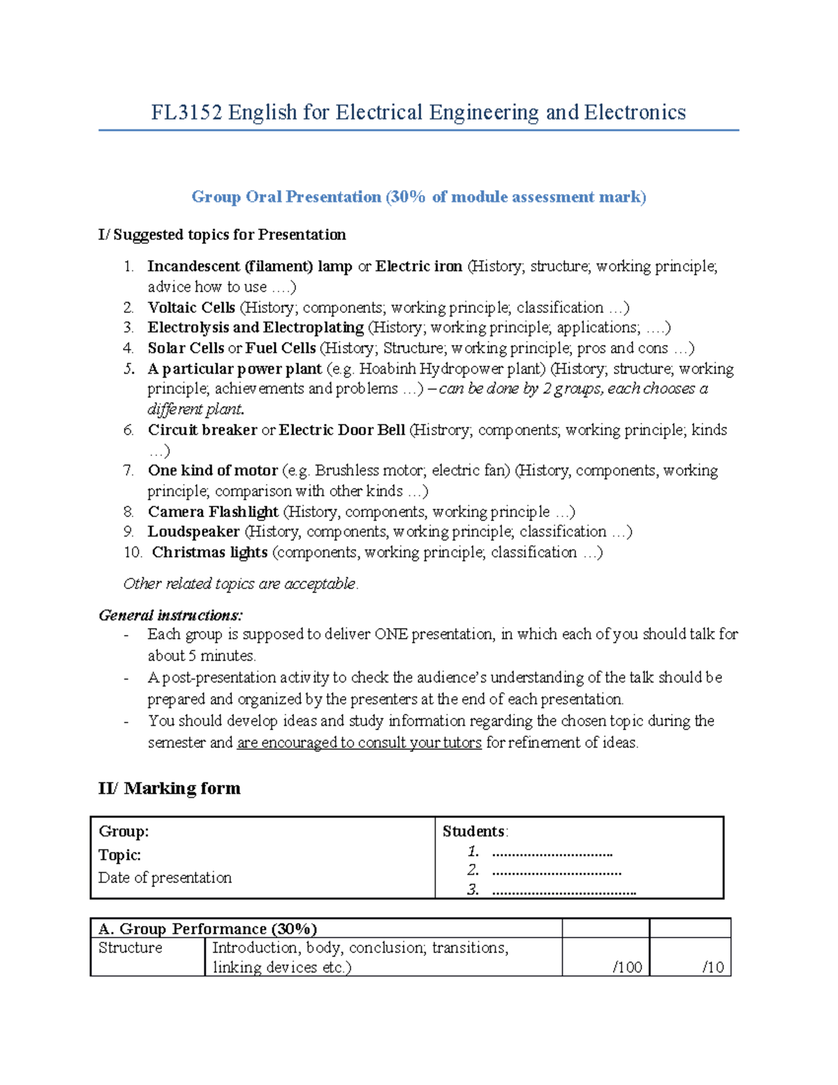 Guidelines for EEE presentations - FL3152 English for Electrical ...