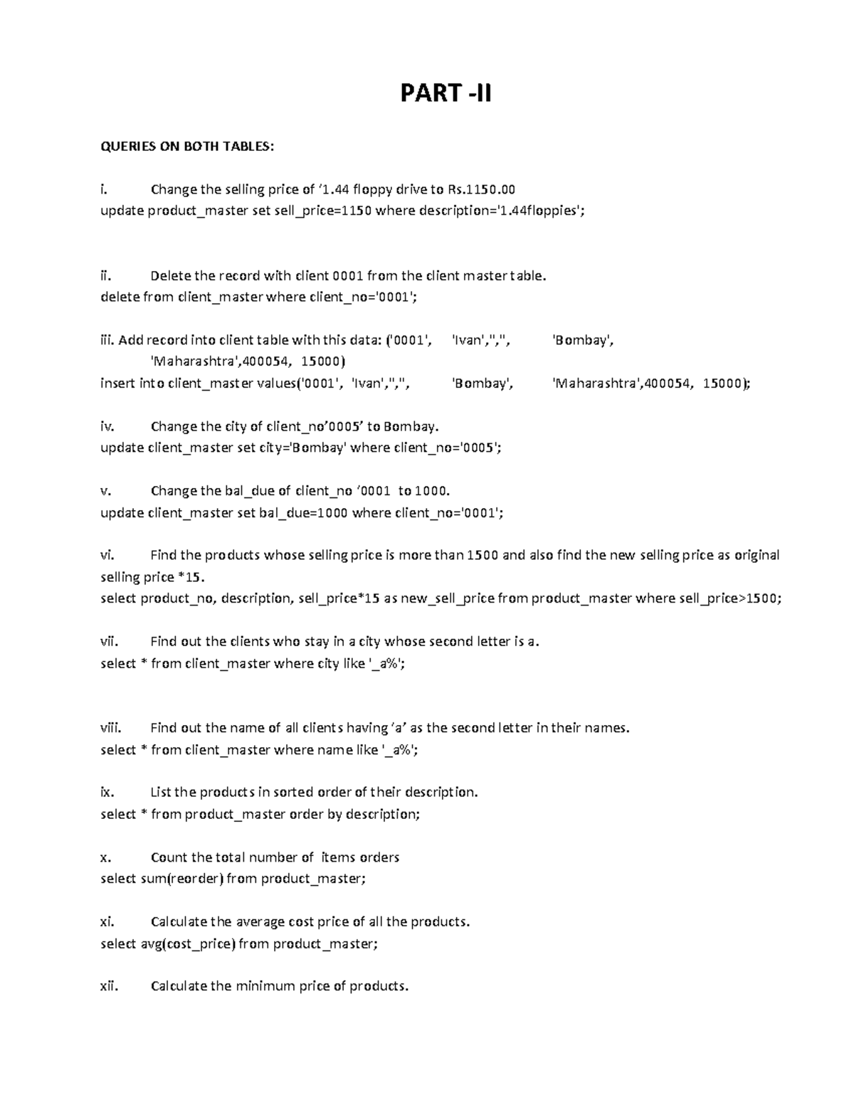 Lab 2 sol Dbms lab manual evan bayross solution for assignment 2