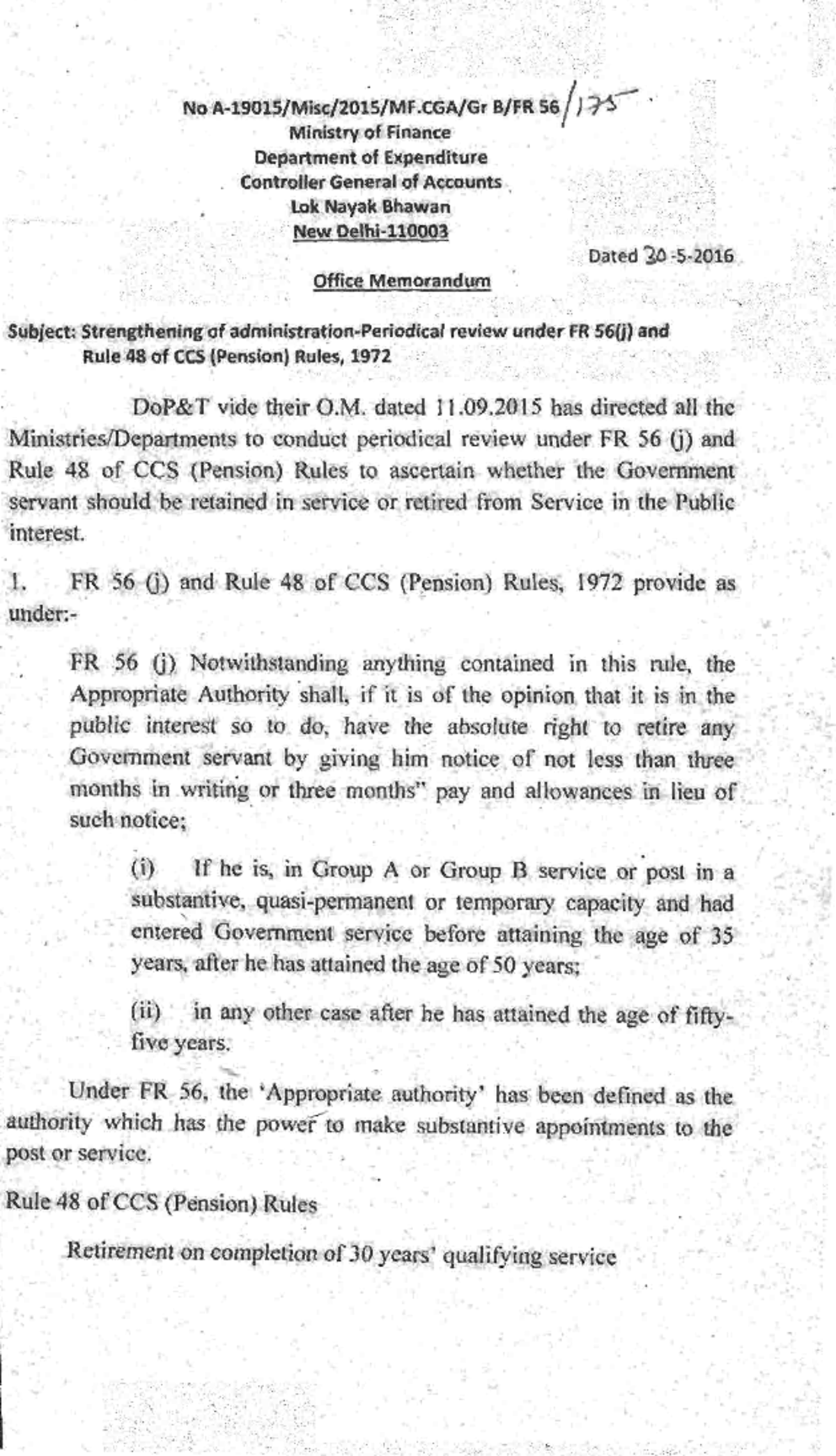 Review FR 56 (J) - No 56 at ae Ministry of Finance Department of ...