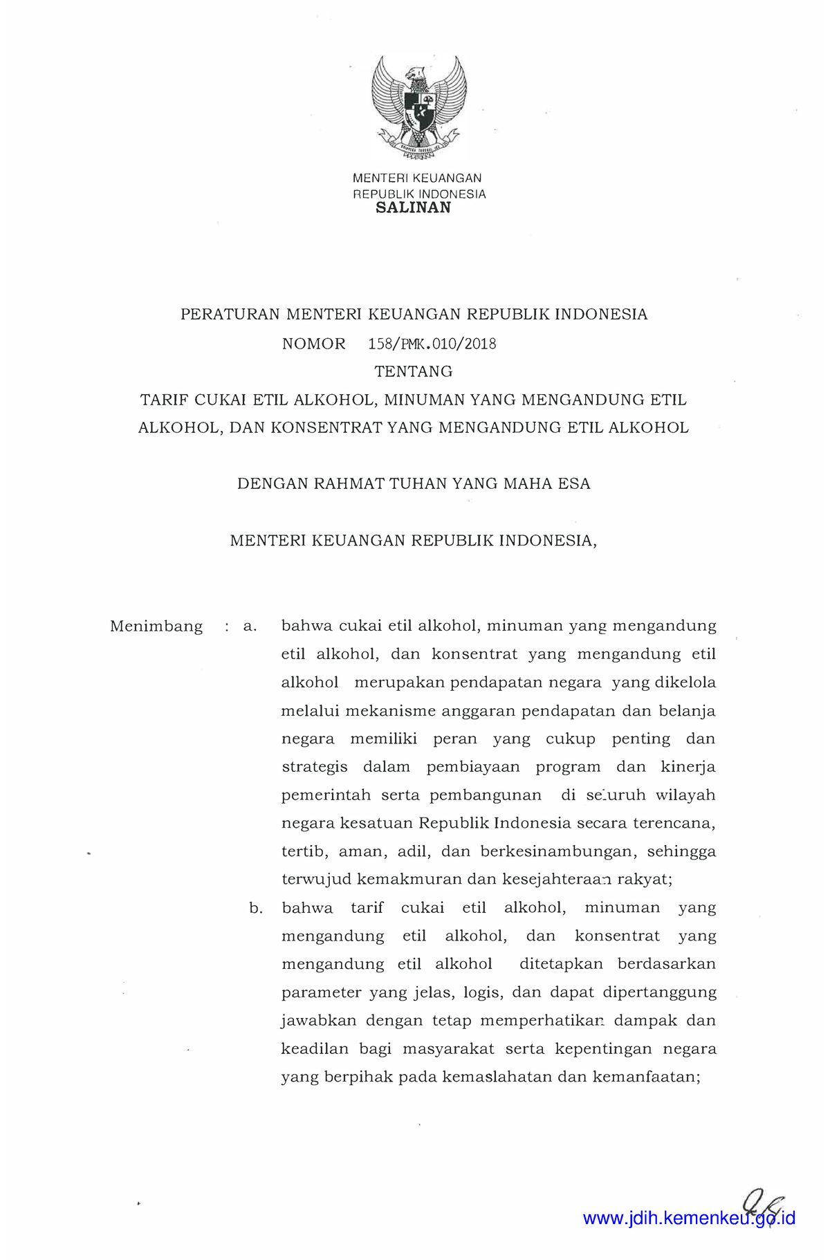 158~PMK - Tugas - MENTERI KEUANGAN REPUBLIK INDONESIA SALINAN PERATURAN ...