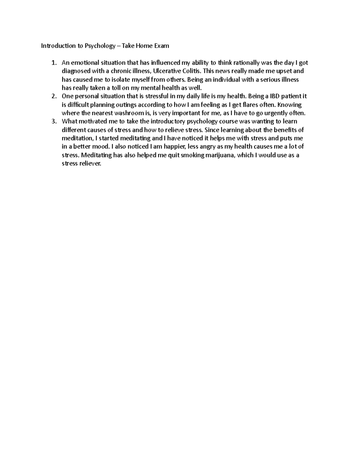 Introduction to Psychology – Take Home Exam - This news really made me ...
