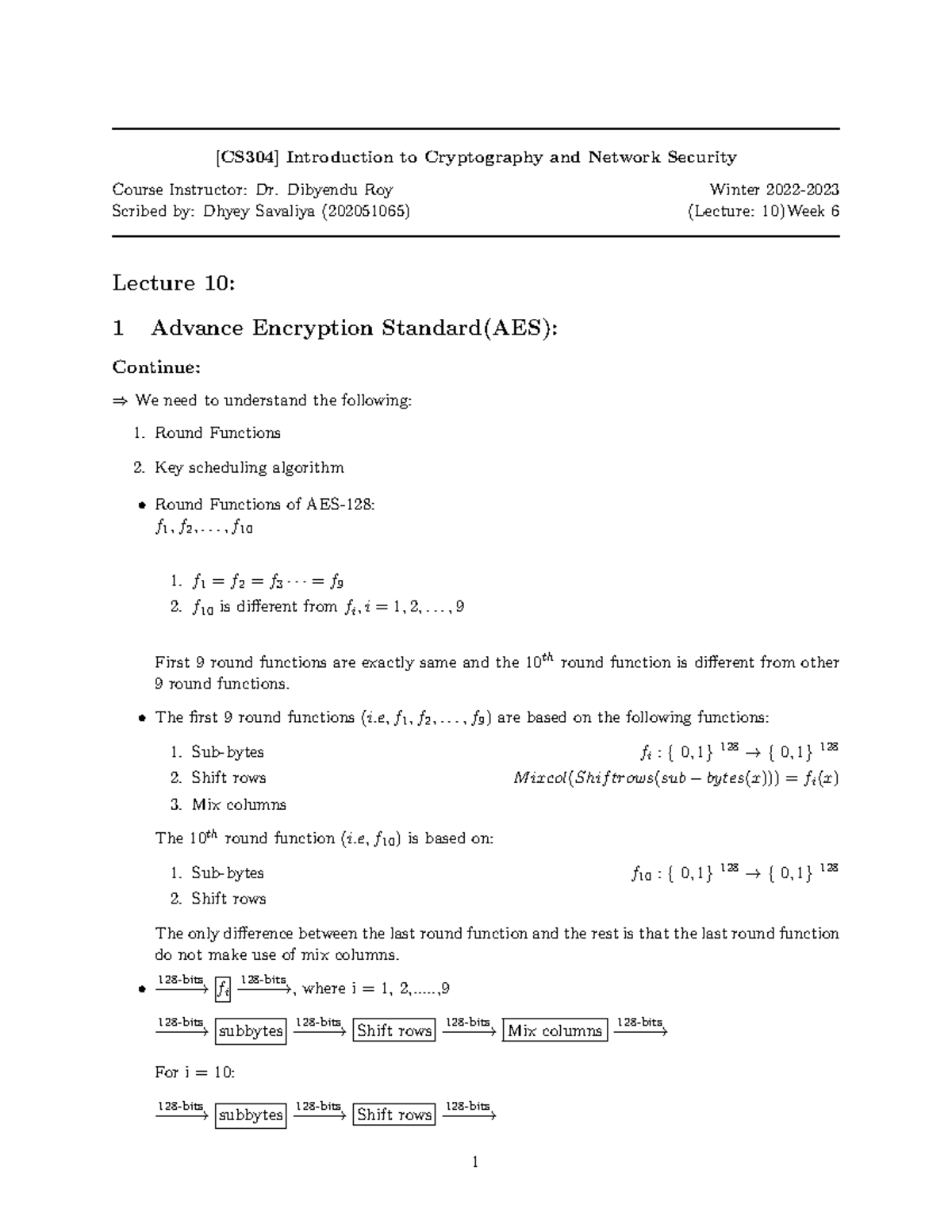 Lecture Notes Pdf - [CS304] Introduction To Cryptography And Network ...