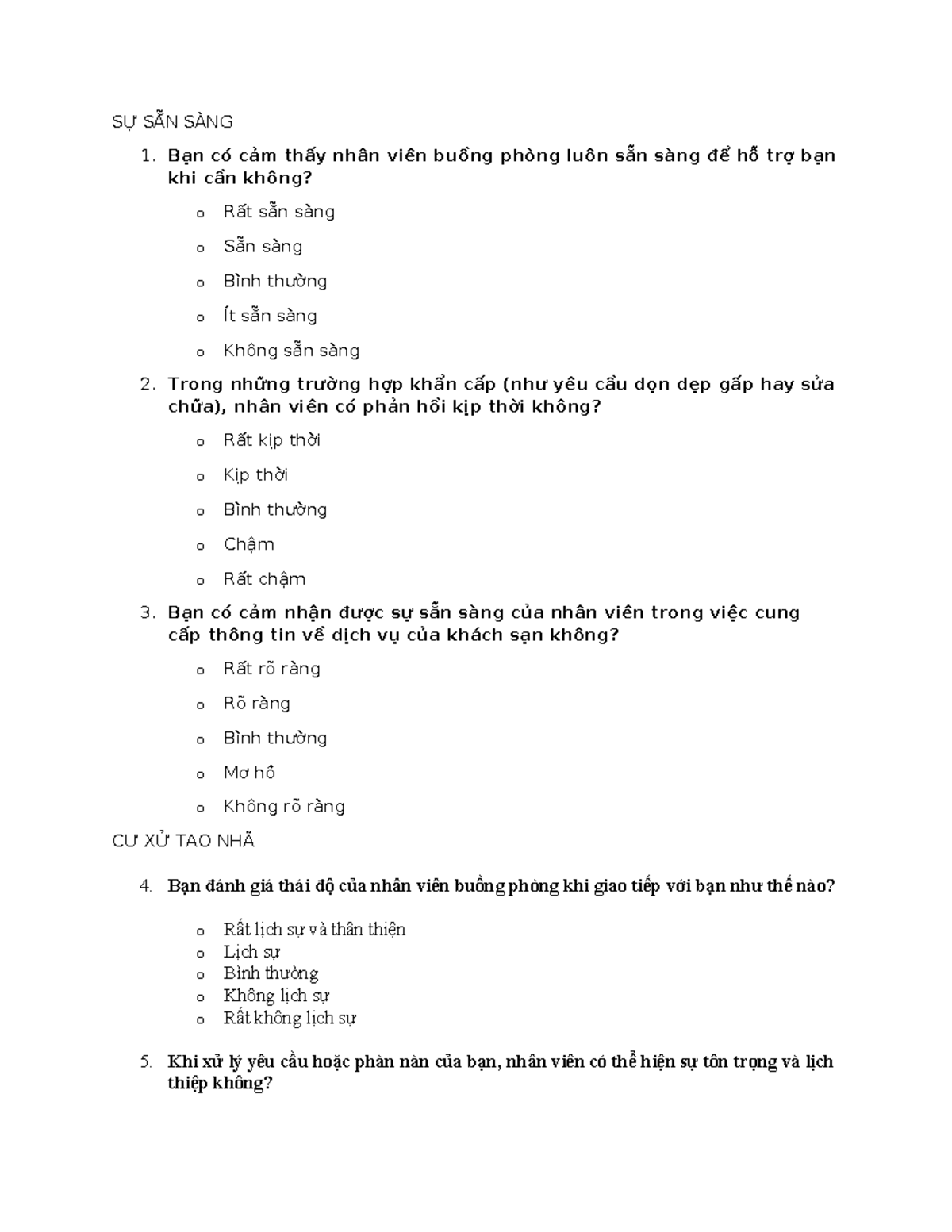 New Microsoft Word Document SỰ SẴN SÀNG 1. Bạn có cảm thấy nhân viên