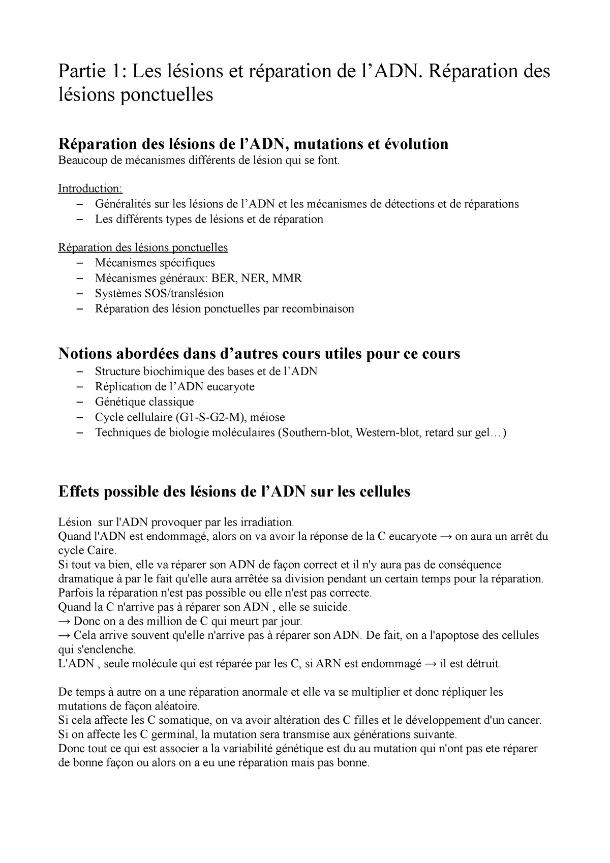 Anjard Cours 1 - Les Lésions Et Réparation De L’ADN. Réparation Des ...