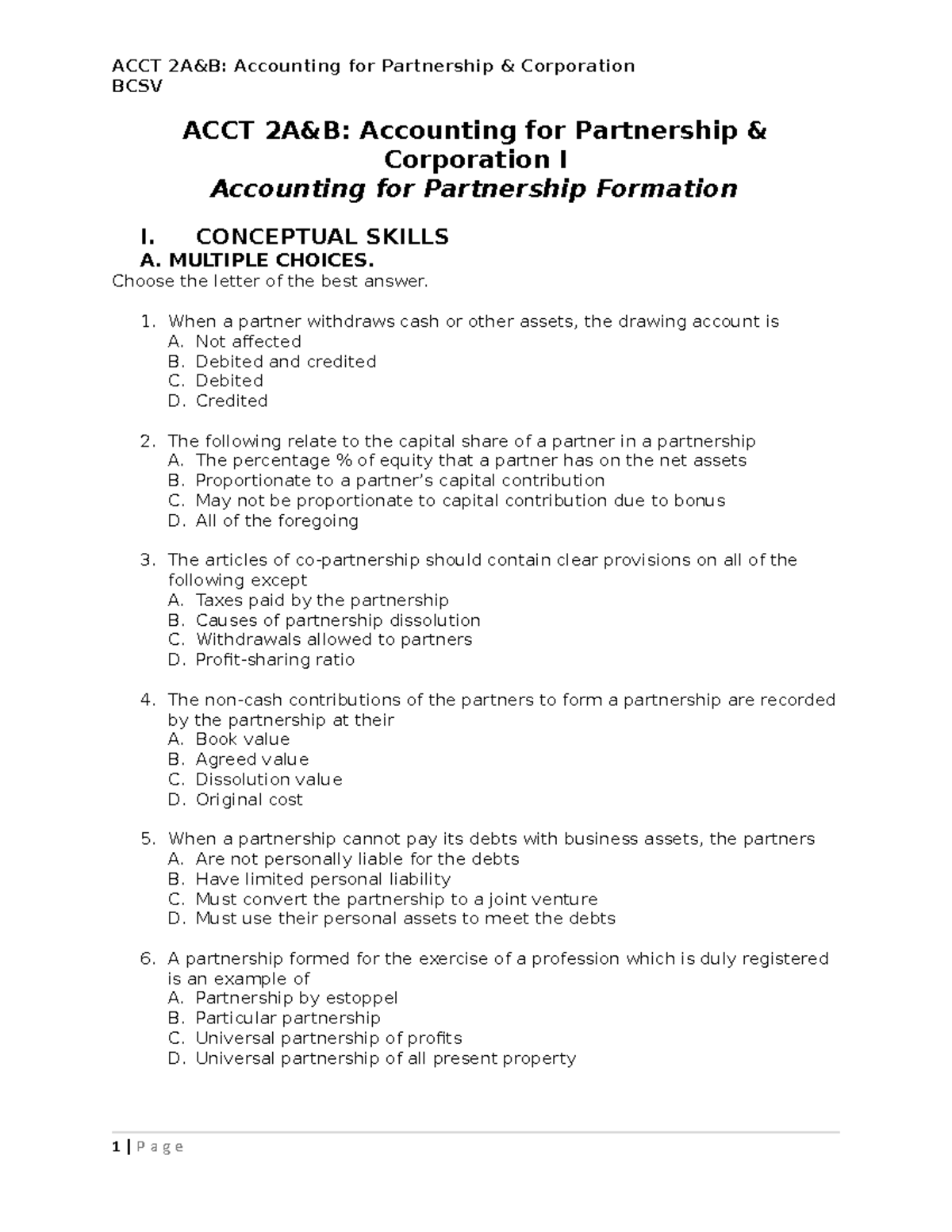 Handout-Partnership-Formation - BCSV ACCT 2A&B: Accounting For ...