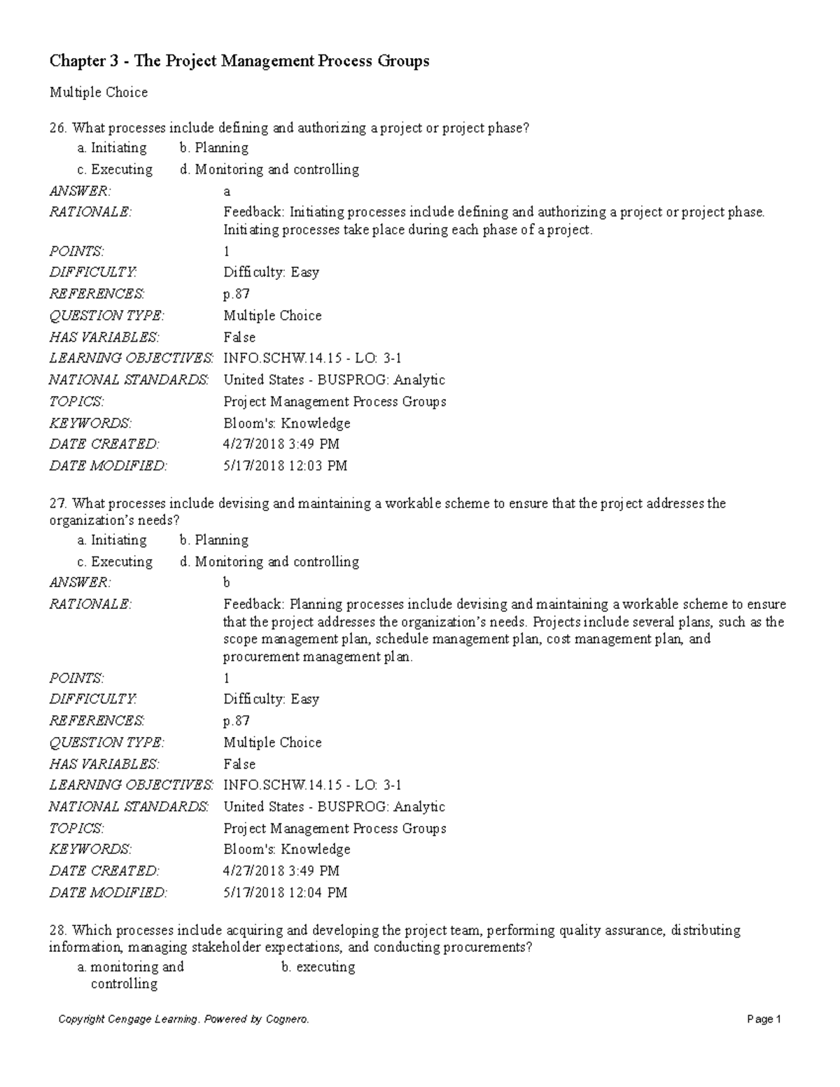 Chapter 3 The Project Management Process Groups MCQ - Multiple Choice ...