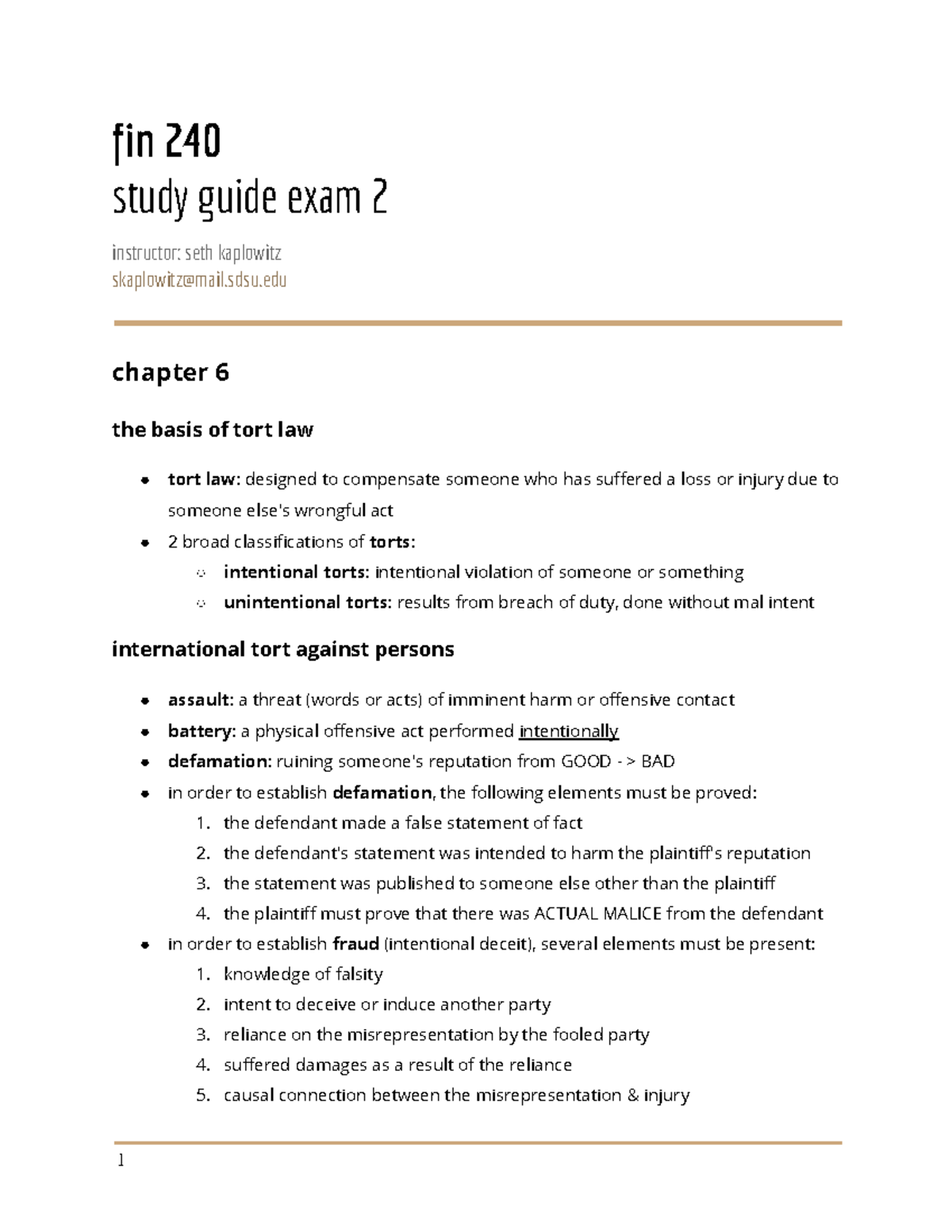 FIN 240 Exam 2 Study Guide - Fin 240 Study Guide Exam 2 Instructor ...