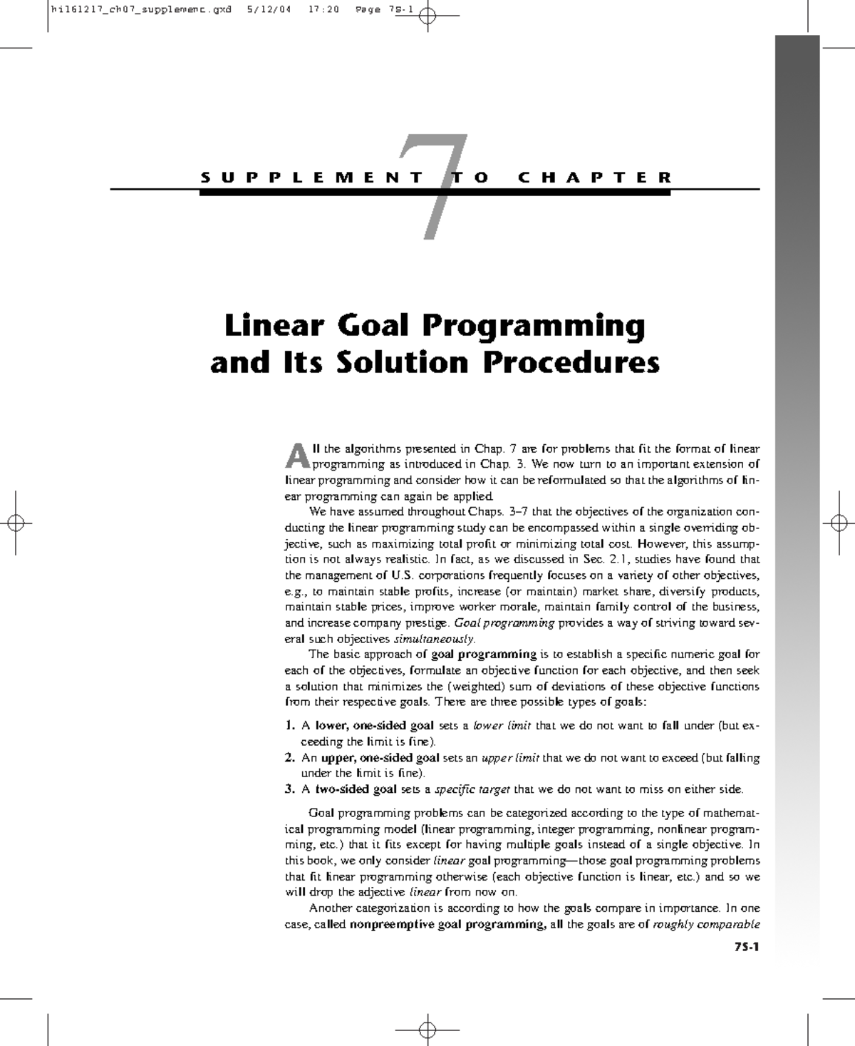 Ch07Linear Goal Programmingand Its Solution Procedures - 7S- 7 S U P P ...