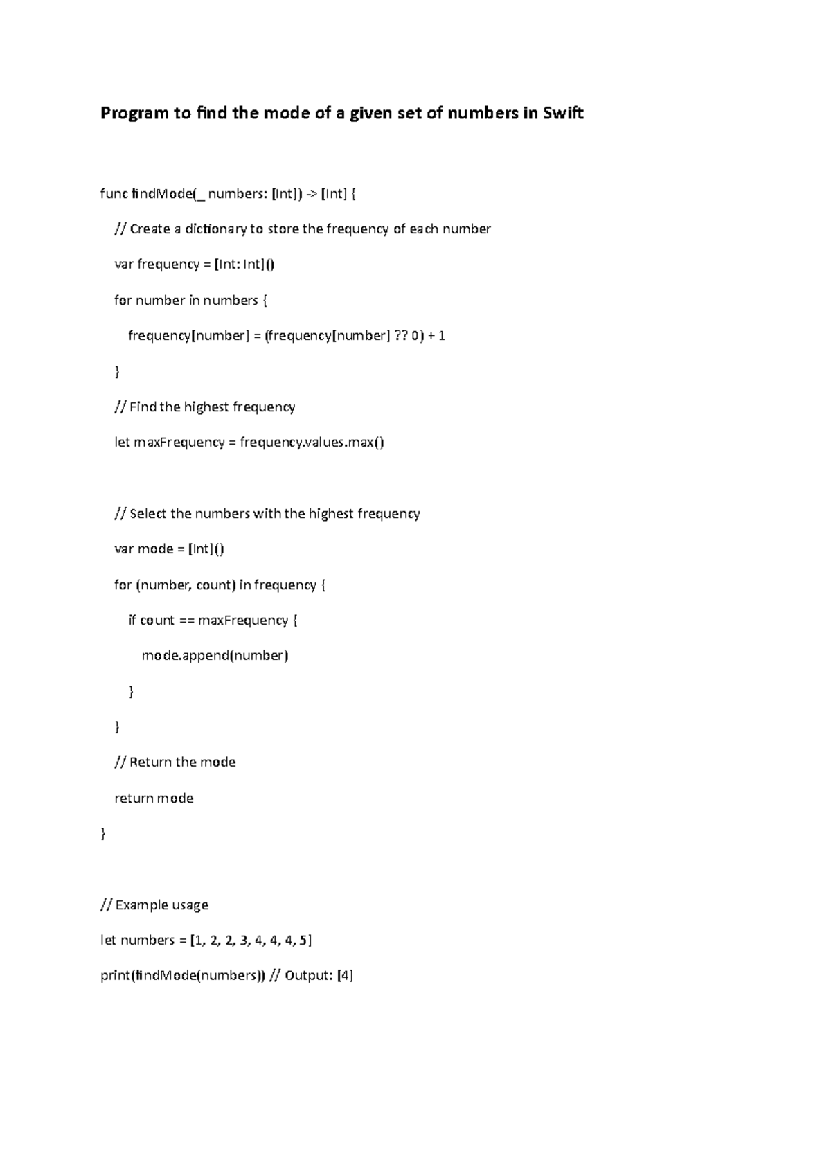 Mode number swift program to find the mode of a given set of numbers