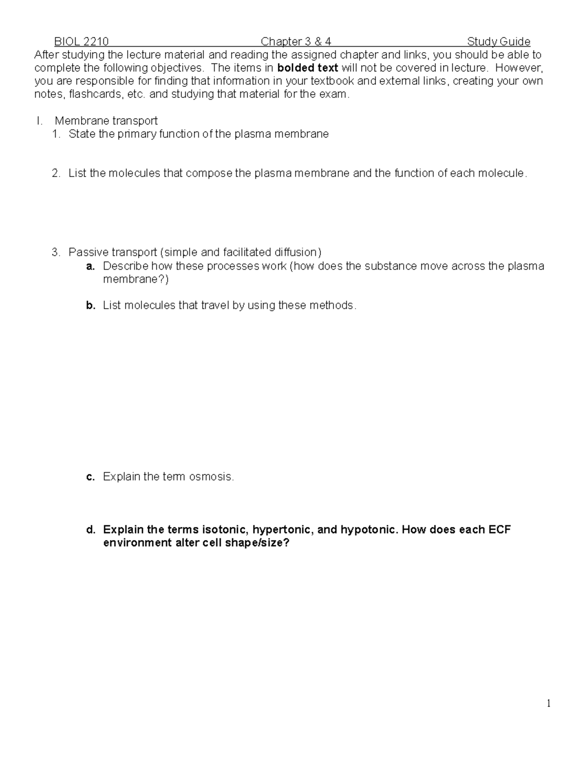 Ch.3 and 4 Study Guide - BIOL 2210 Chapter 3 & 4 Study Guide After ...
