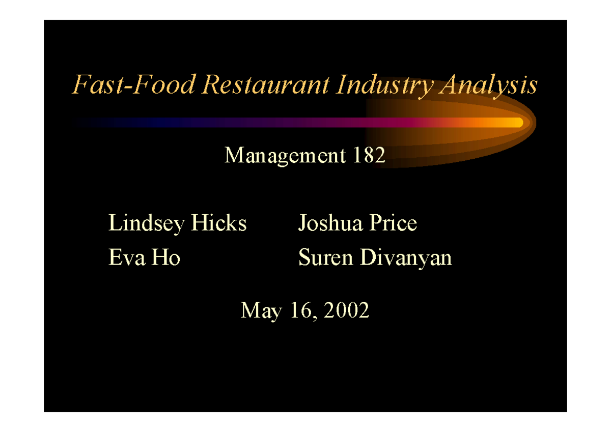 Fast Food Industry Analysis FastFood Restaurant Industry Analysis