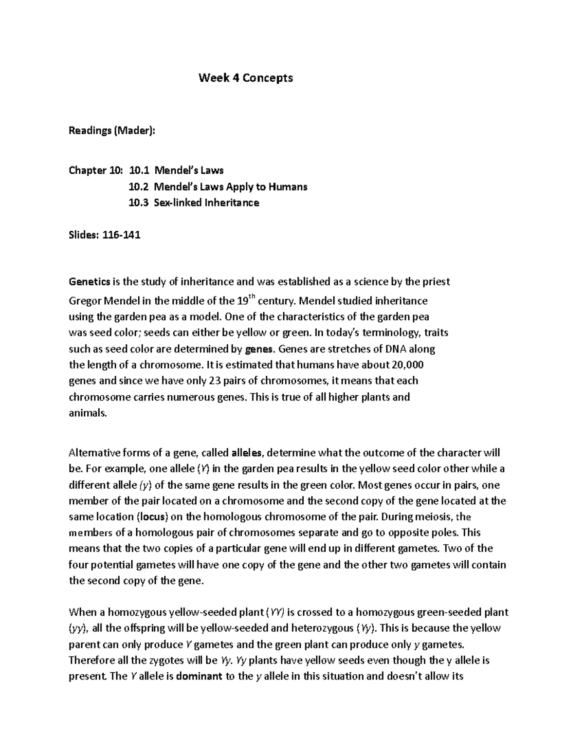 Week 4 Concepts F2019 - Lecture notes 10 - Bio 30 - Principles of - StuDocu