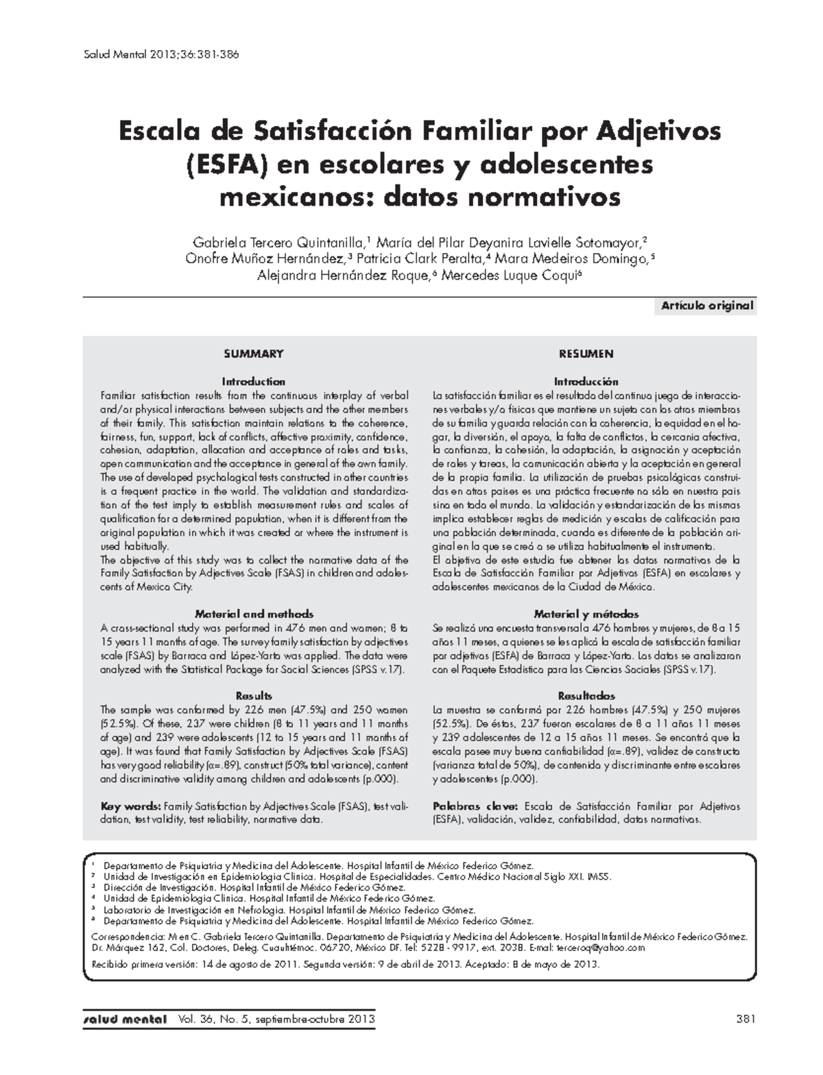 ESFA - ESFA - ESFA: datos normativos para niños y adolescentes Artículo ...
