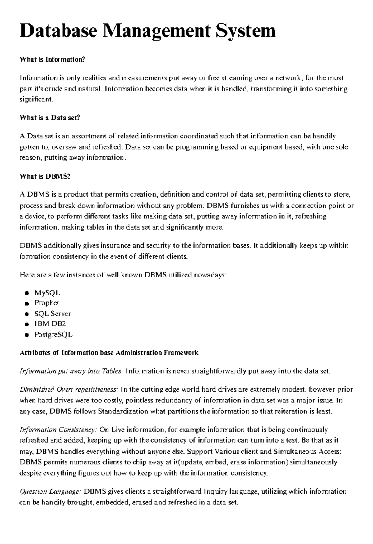 Database Management System - Information becomes data when it is ...