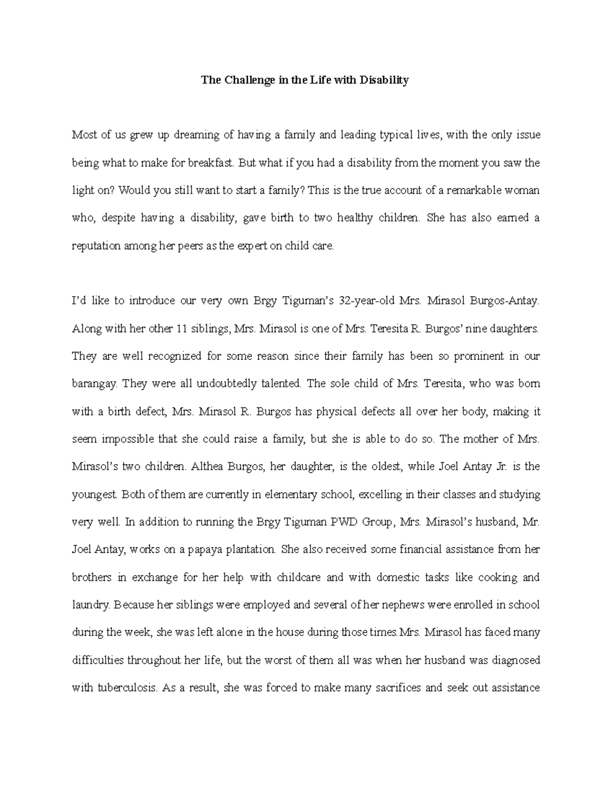 Nonfiction Story - The Challenge in the Life with Disability Most of us ...