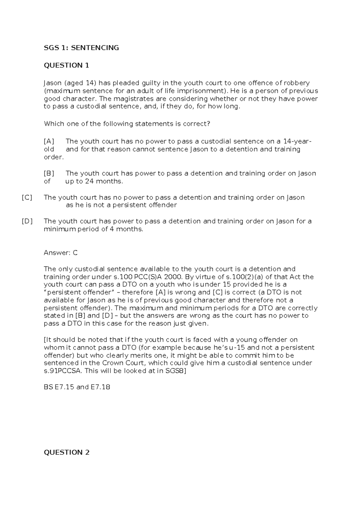 SGS 1 Bristol Criminal - sgs ques - SGS 1: SENTENCING QUESTION 1 Jason ...