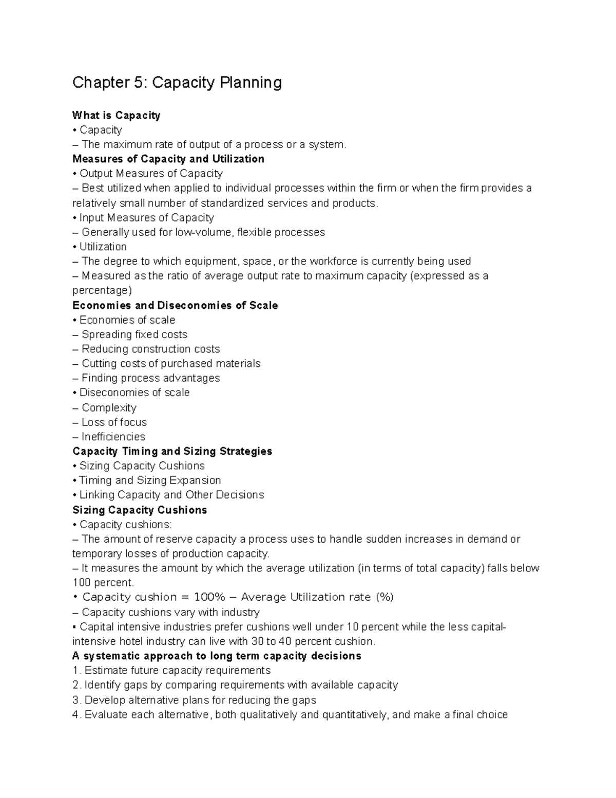 Operations Management Chapter 5 - Chapter 5: Capacity Planning What is ...