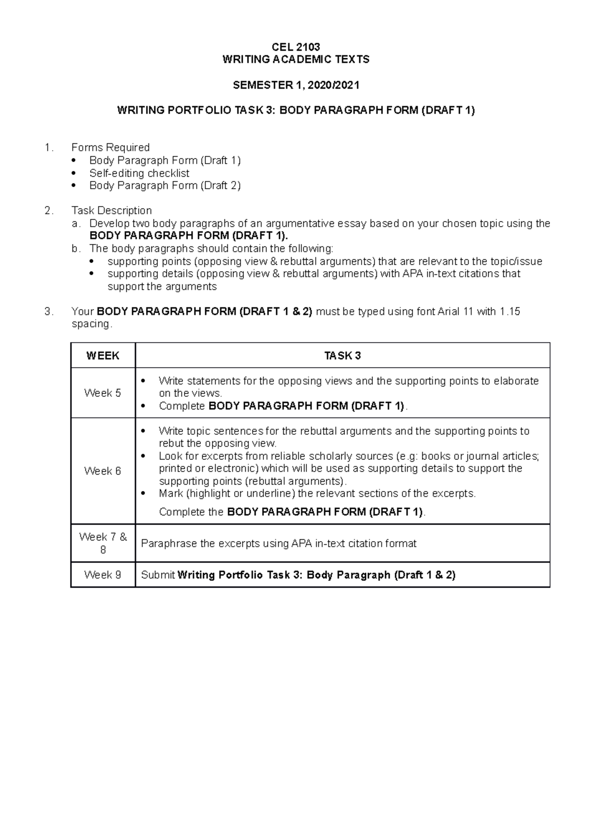 CEL 2103 - WP TASK 3 - BODY Paragraph Draft 1 - CEL 2103 WRITING ...