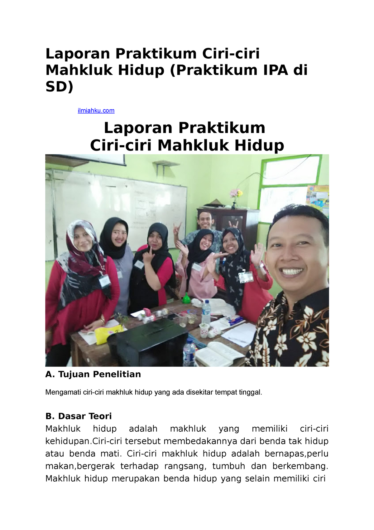 Laporan Praktikum Ciri Laporan Praktikum Ciri Ciri Mahkluk Hidup Praktikum Ipa Di Sd