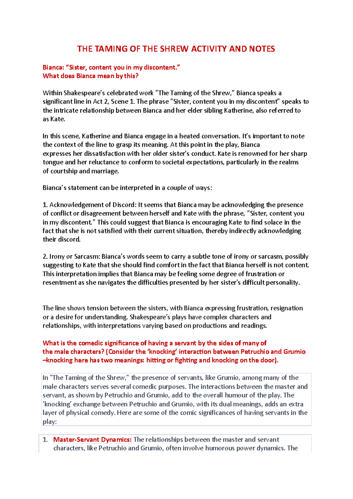 Taming of the shrew notes THE TAMING OF THE SHREW ACTIVITY AND NOTES Taming of the shrew notes THE TAMING OF THE SHREW ACTIVITY AND NOTES