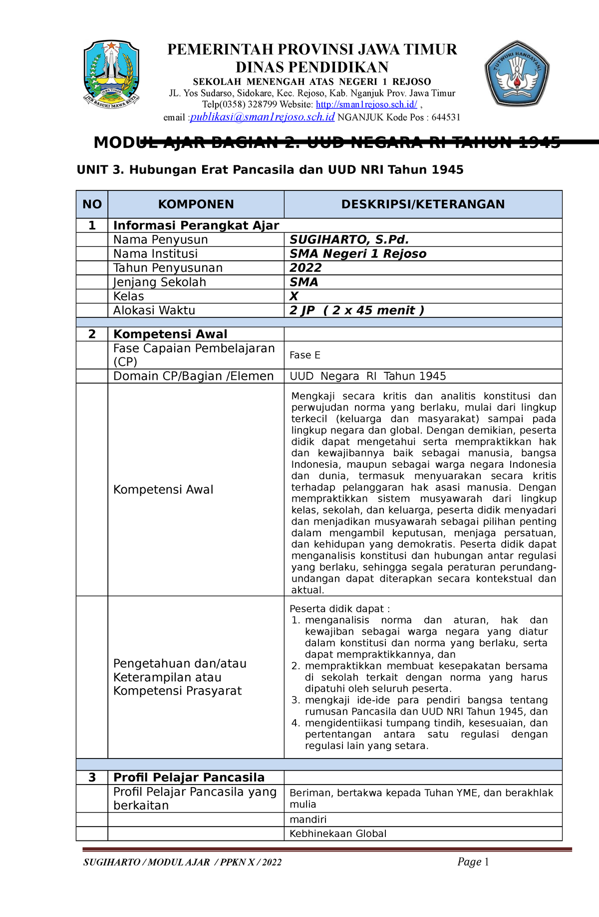 3. Modul AJAR Bagian 2 UNIT 3 PPKN X - MODUL AJAR BAGIAN 2. UUD NEGARA ...