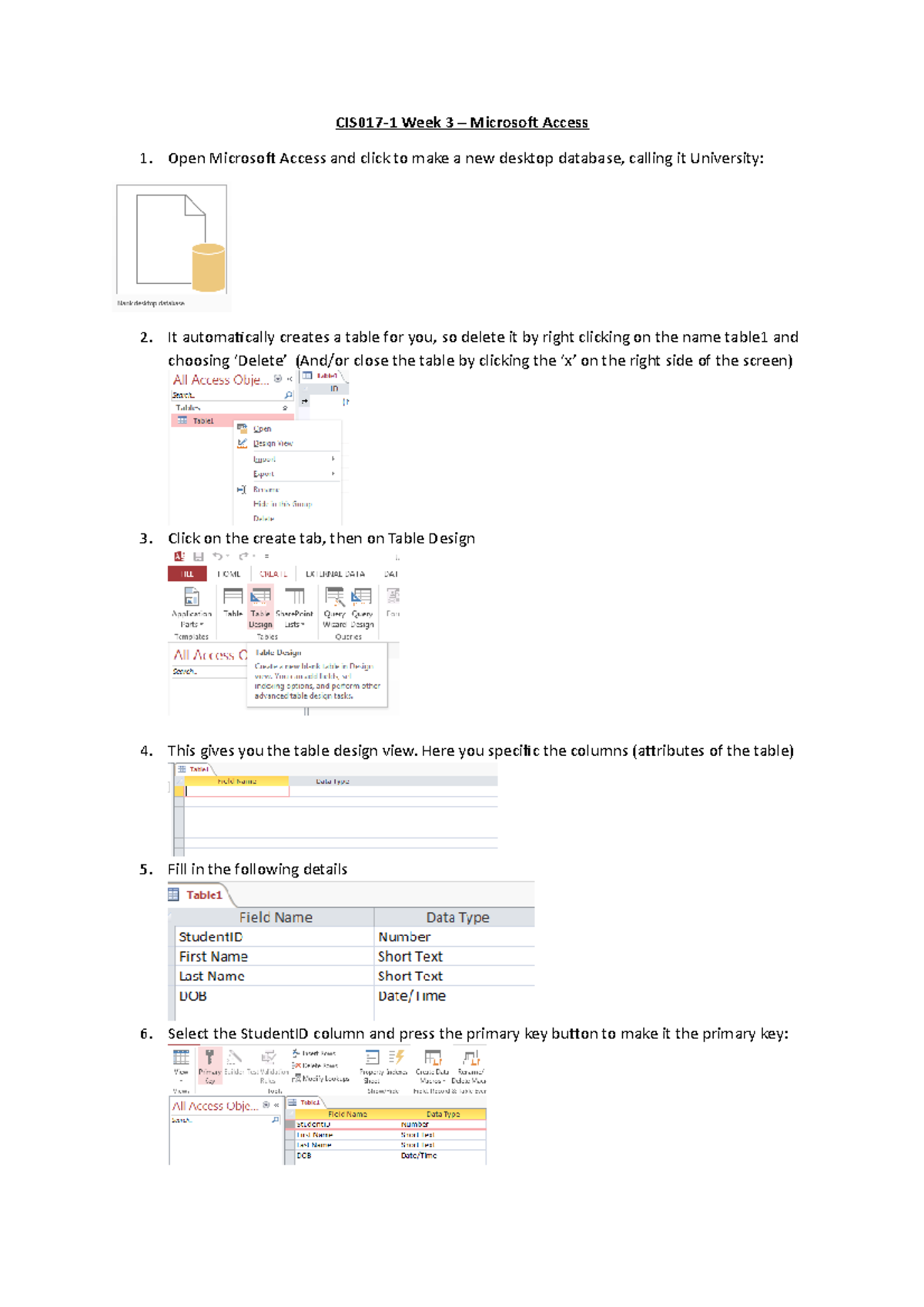 CIS017-1 Access Week3 Assignment - CIS017-1 Week 3 – Microsoft Access 1 ...