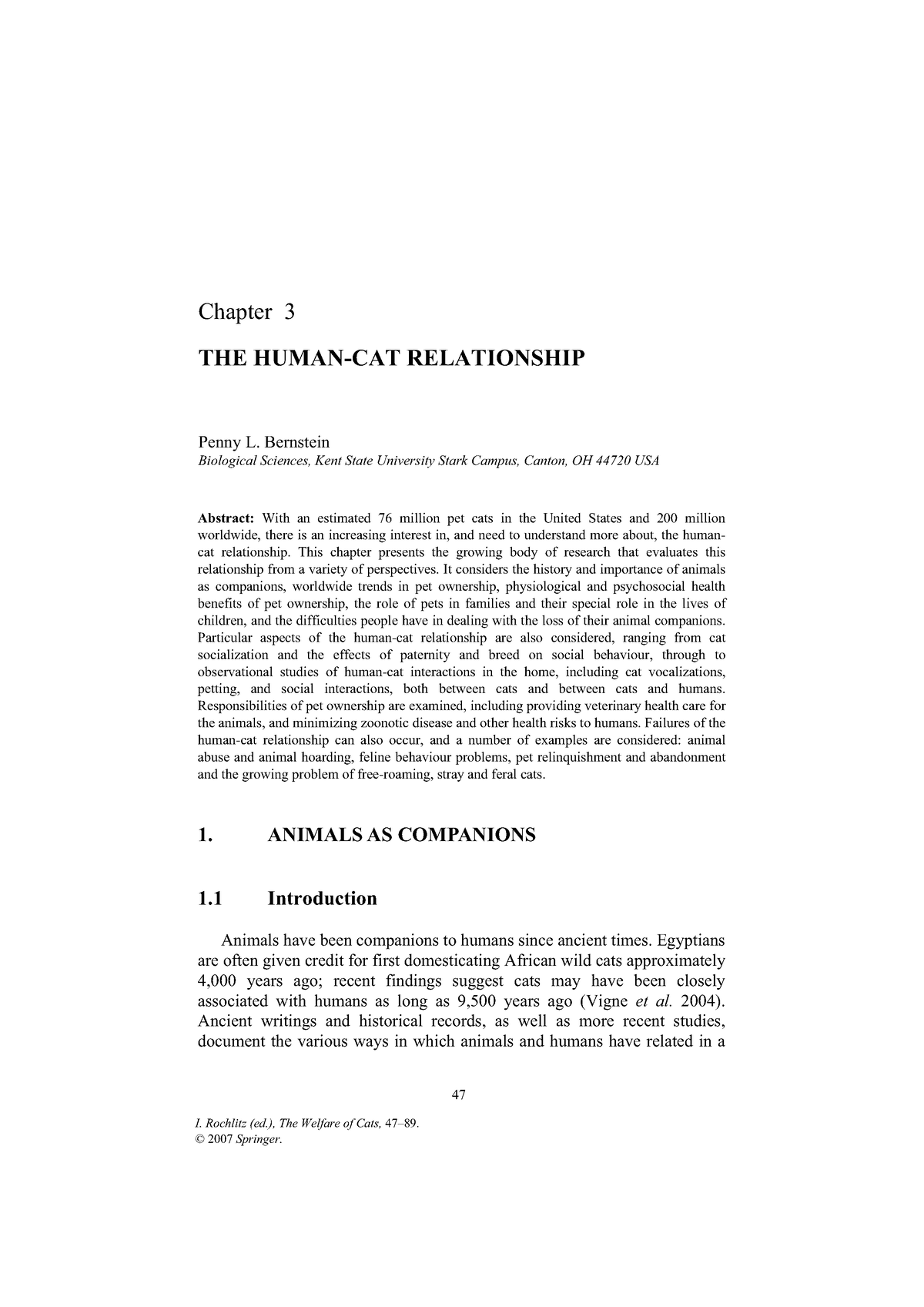 2005-bernstein - Summary - Chapter 3 THE HUMAN-CAT RELATIONSHIP Penny L ...