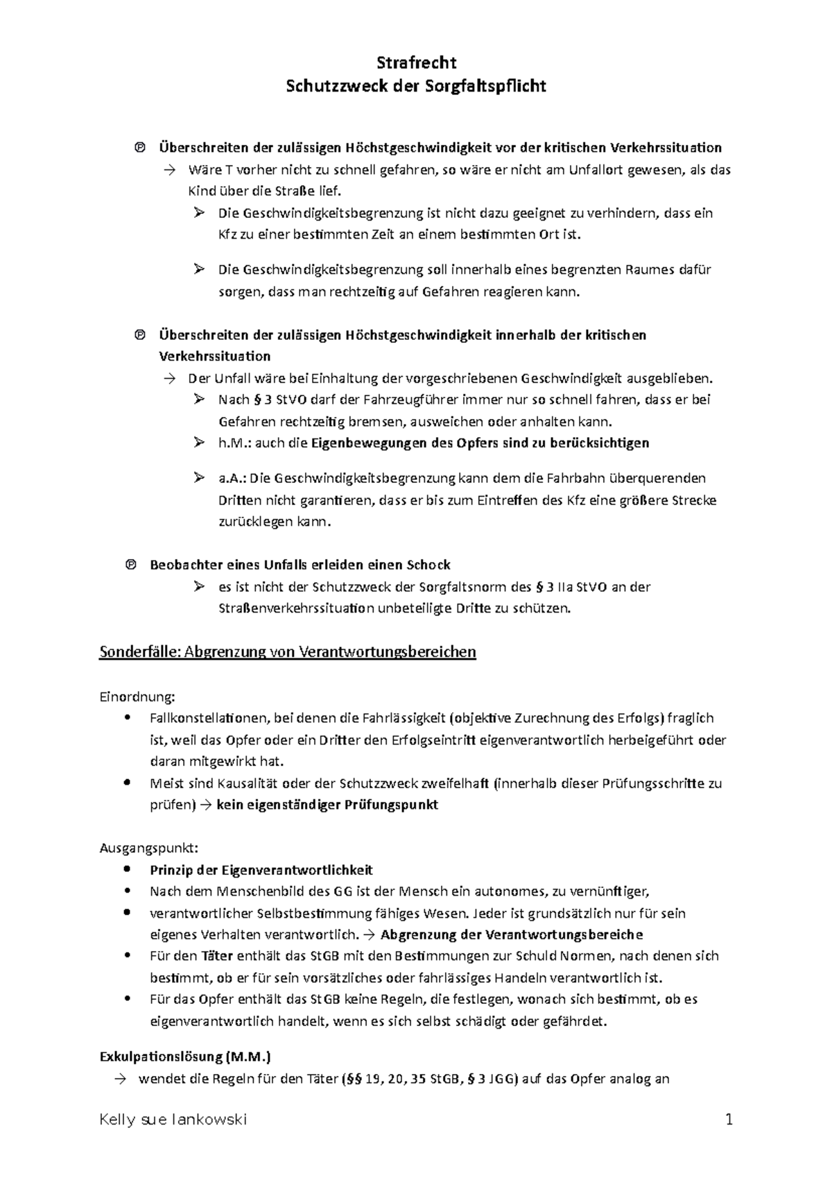 Zusammenfassung Schutzzweck der Sorgfaltspflicht, Abgrenzung von