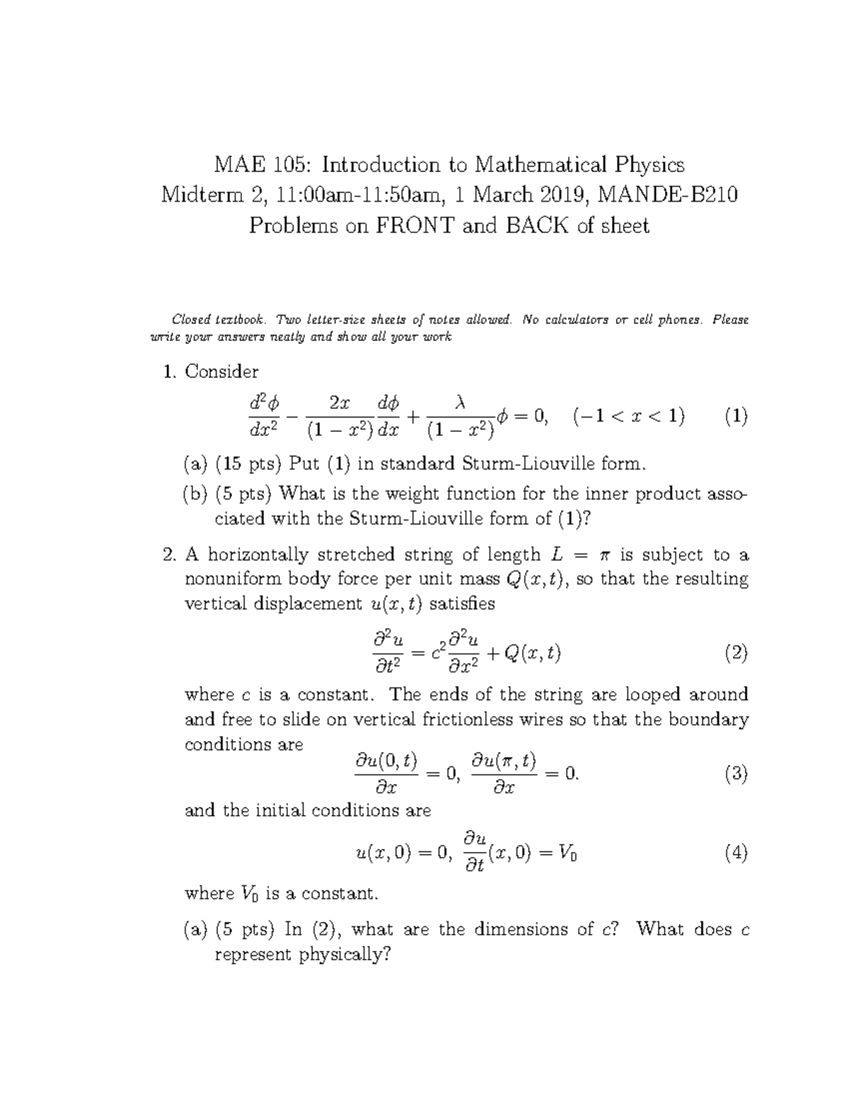 MAE 105 W19 Final - MAE 105: Introduction To Mathematical Physics ...