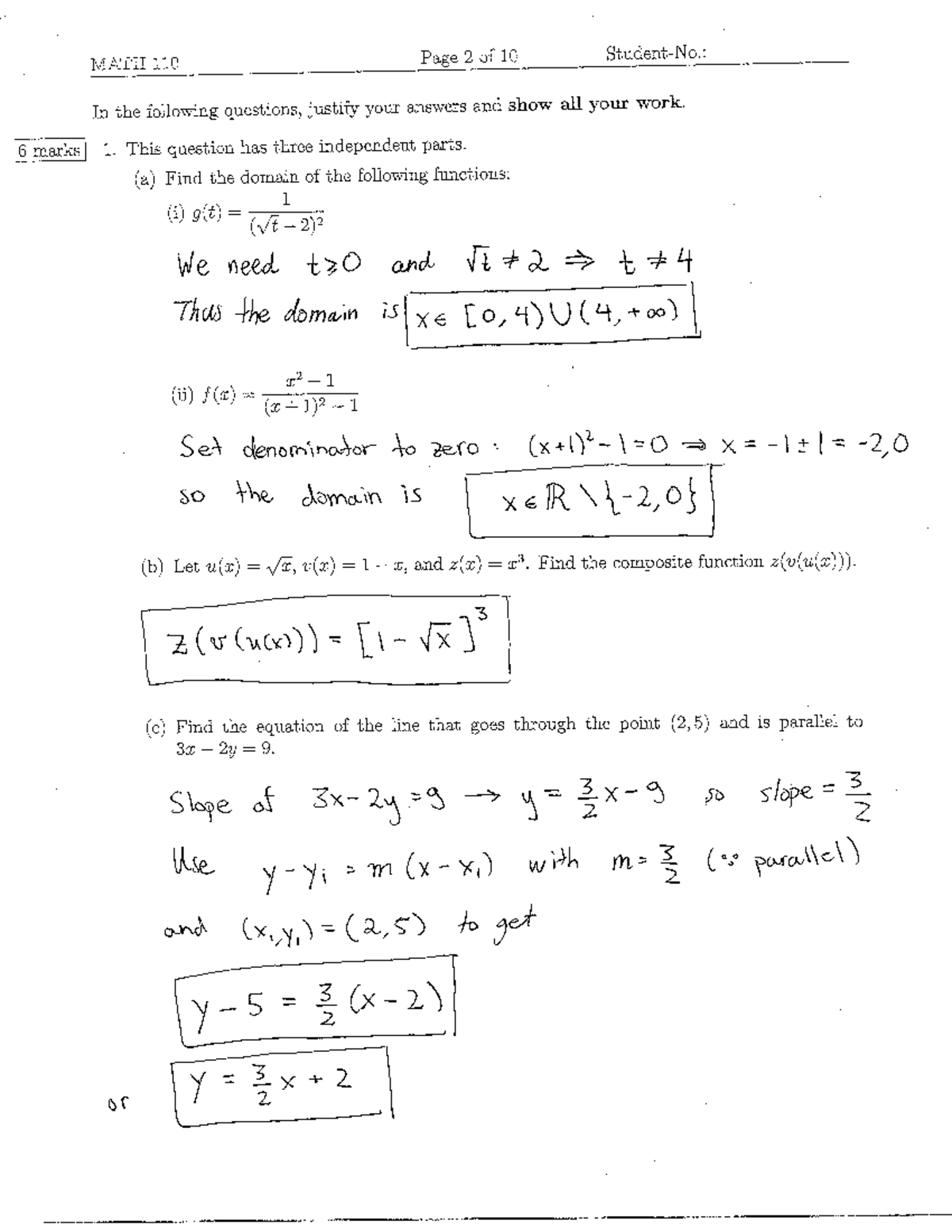 Midterm Exam, Questions And Answers - MATH 110 Page 2 Of 10 Student—No ...