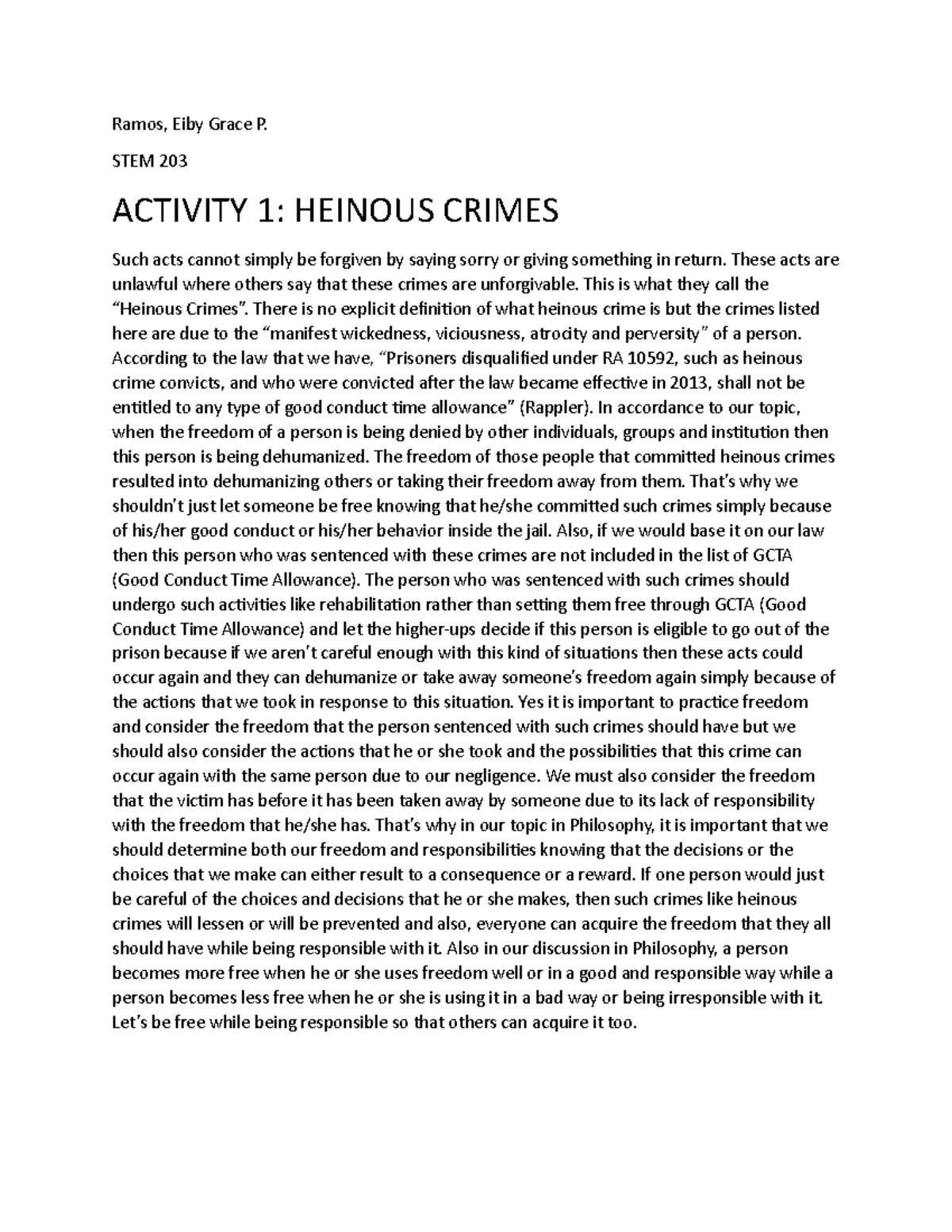 Activity 1- Ramos STEM 203 - Ramos, Eiby Grace P. STEM 203 ACTIVITY 1 ...