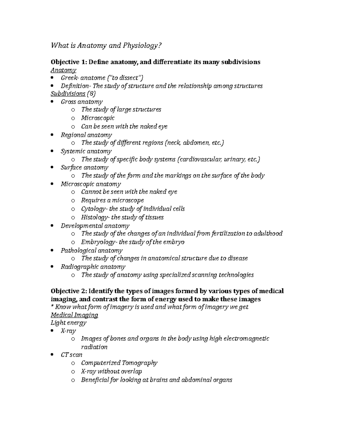 Exam 1 Study Guide - What is Anatomy and Physiology? Objective 1 ...