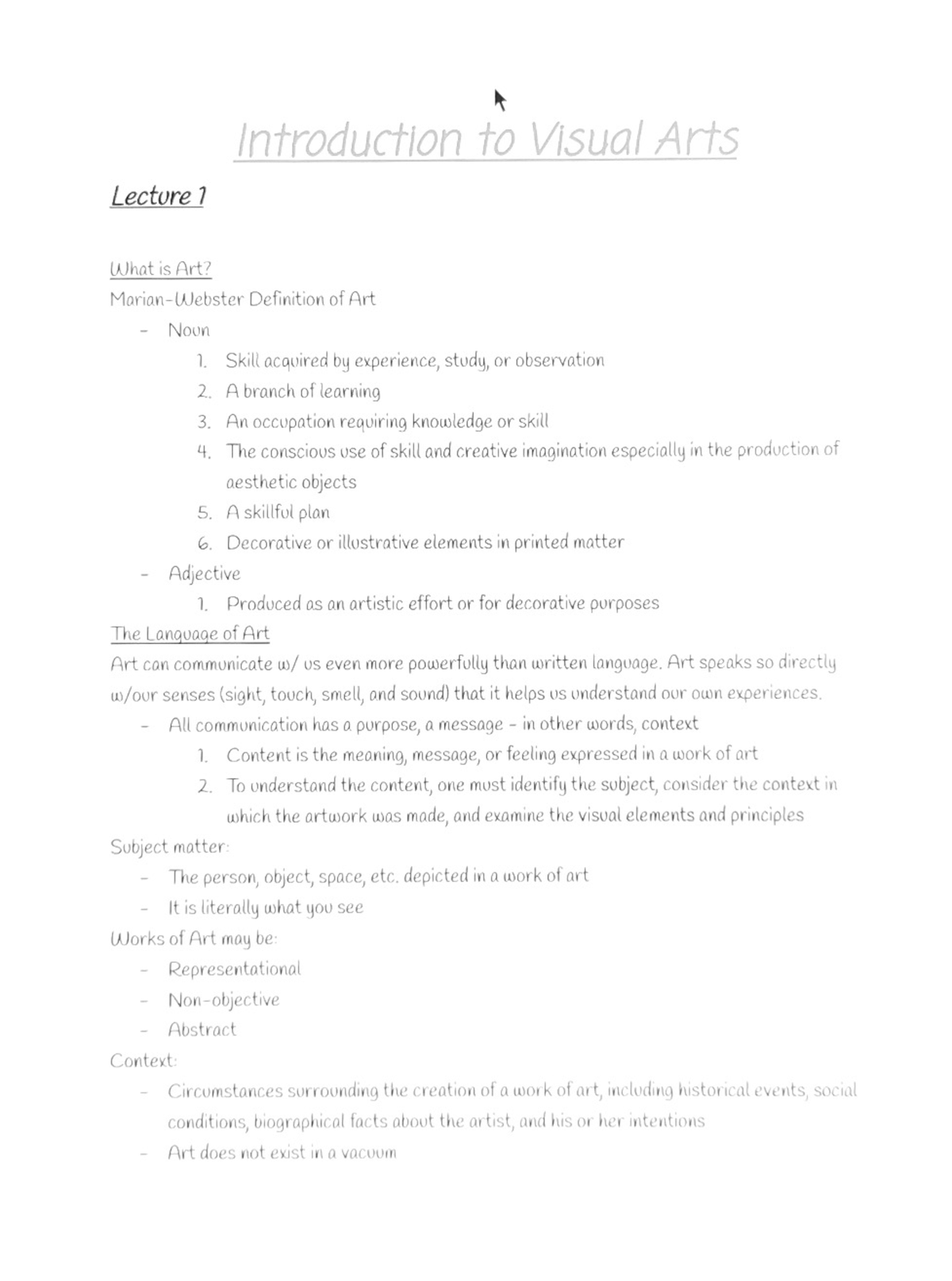 Visual Arts Lectures 13 ART 1103 Studocu