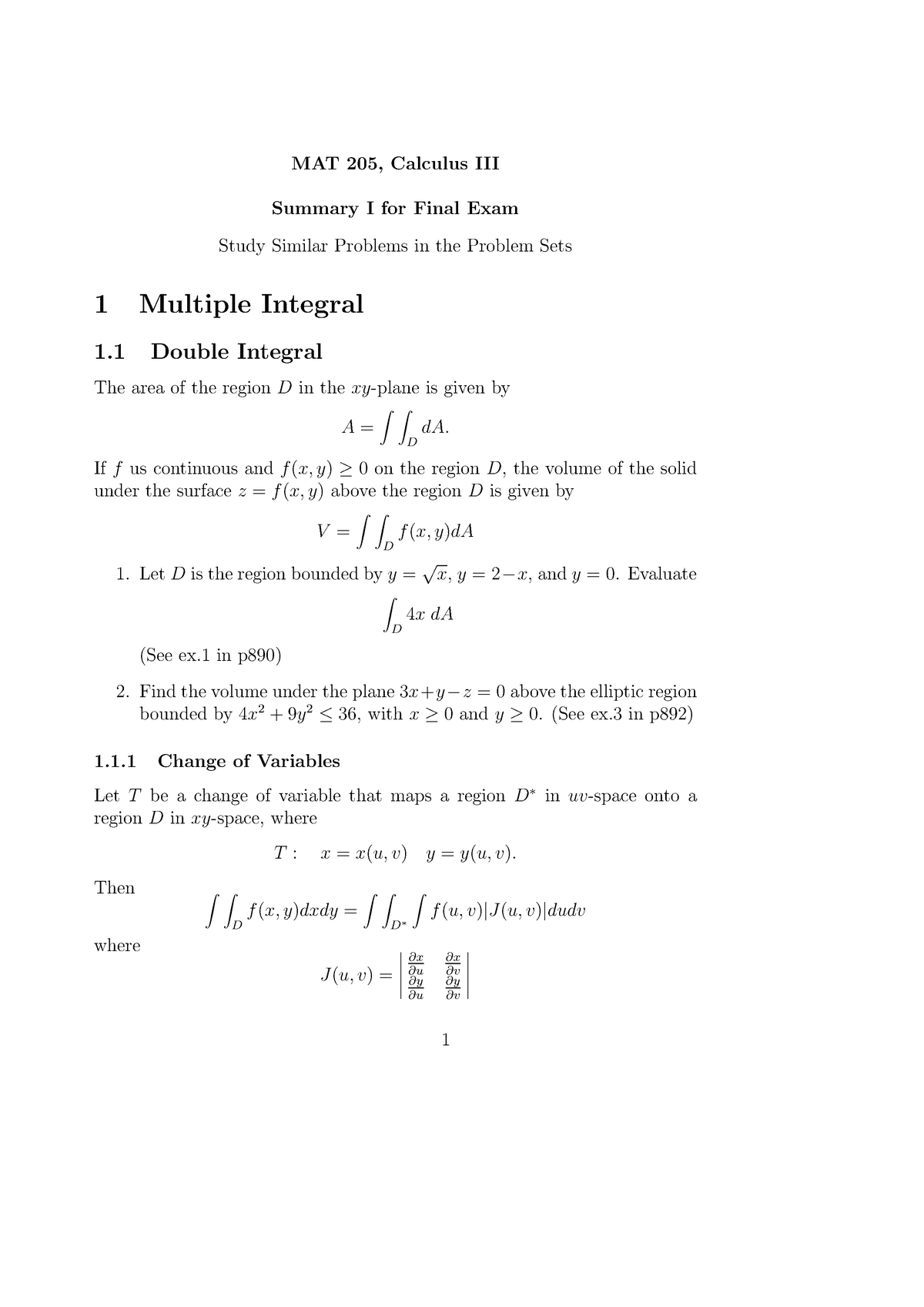 Multiple Integral Summarizes The Concepts Behind Multiple Integrals Mat 5 Calculus Iii Studocu