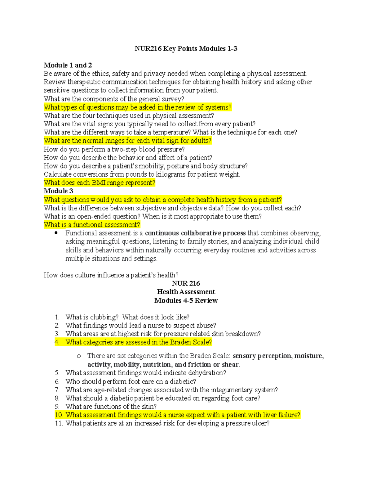 NUR 216 Final Key Points - NUR216 Key Points Modules 1- Module 1 And 2 ...