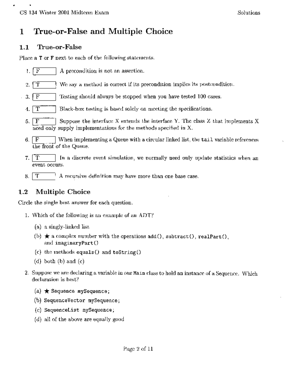 Exam 6 March 2011, questions - CS 134 Winter 2001 Midterm Exam ...