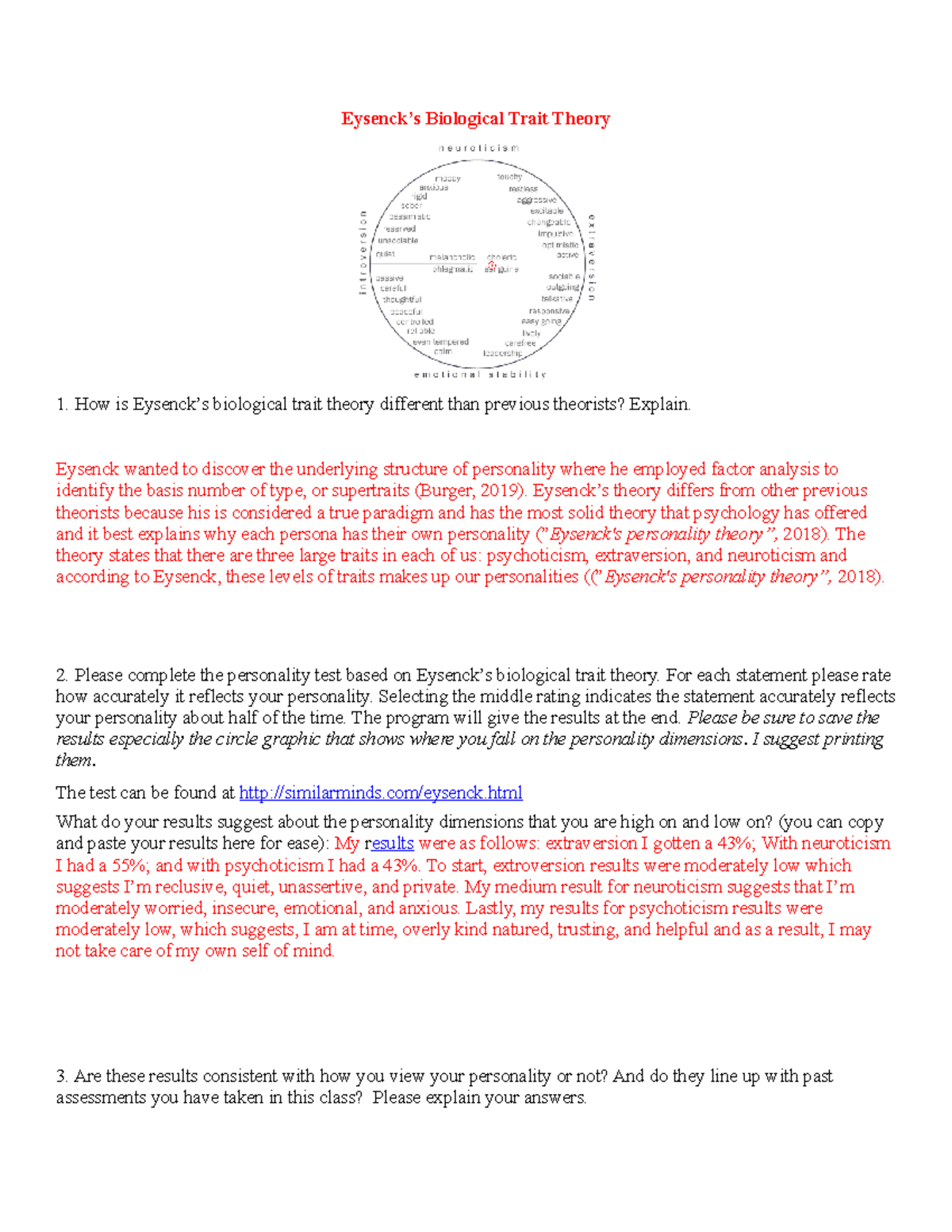 Eysenck’s biological trait theory Eysenck wanted to discover the underlying structure of Studocu